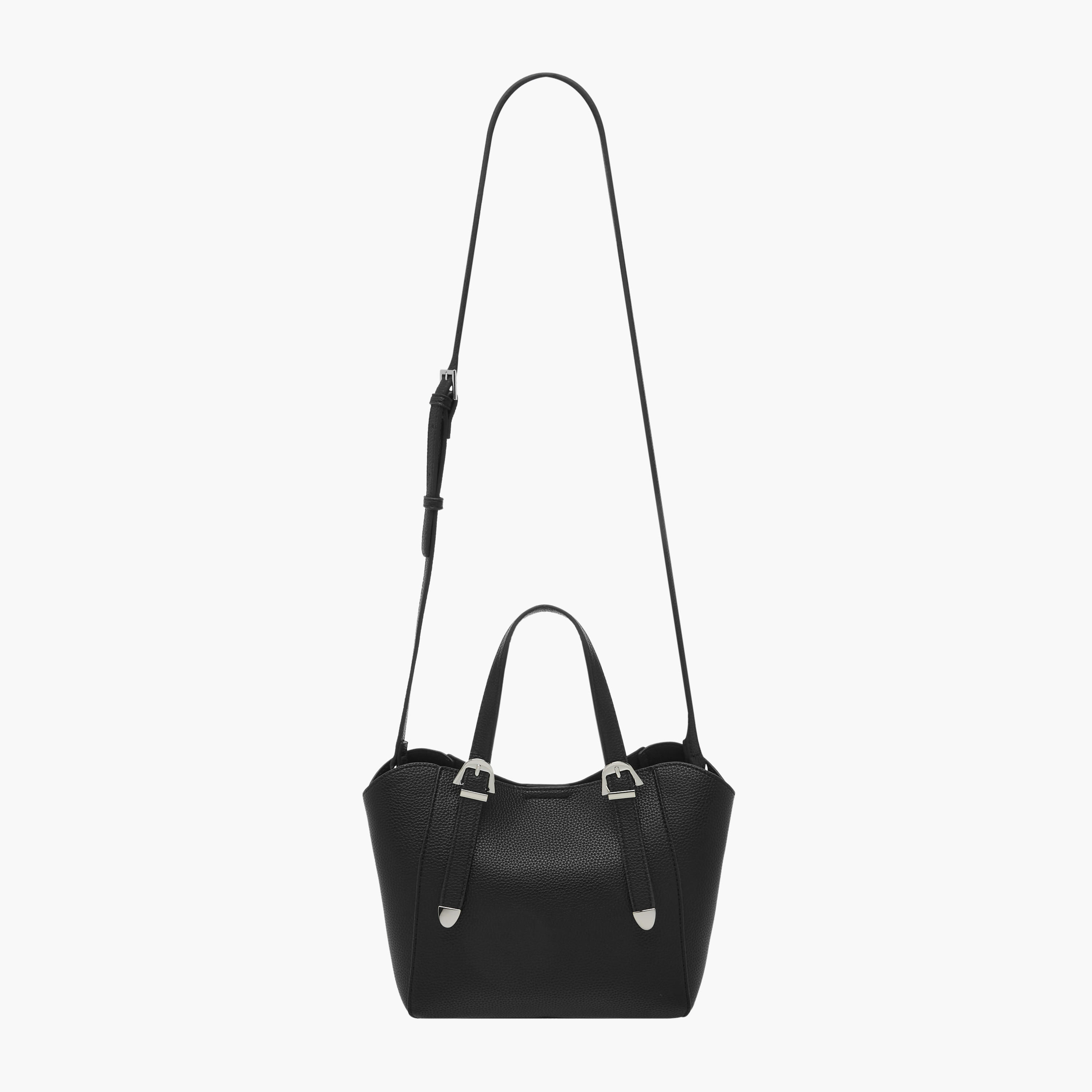 Textured Buckle Detail Tote Bag with Detachable Strap-women-bagsandwallets-handbags-image-3