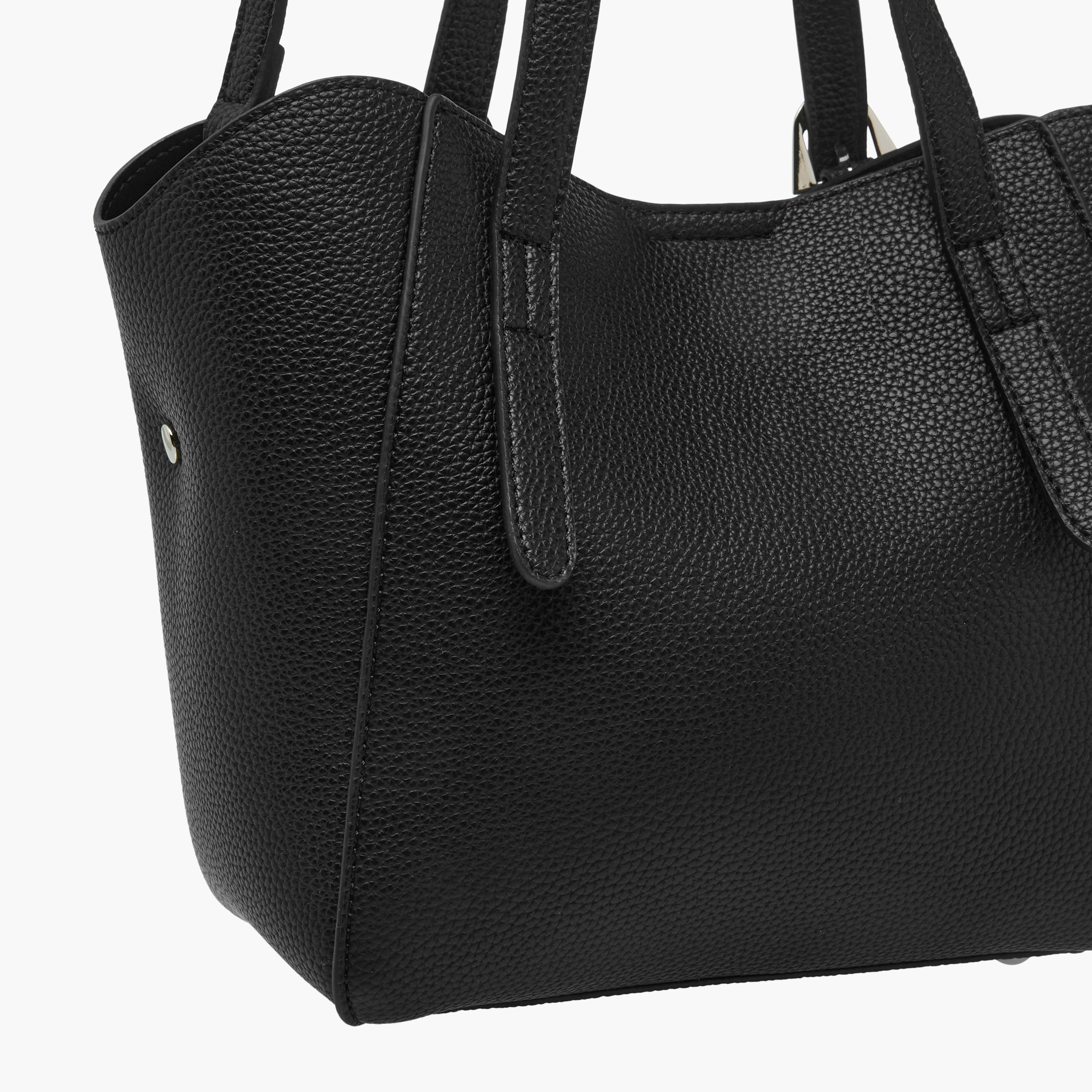 Textured Buckle Detail Tote Bag with Detachable Strap-women-bagsandwallets-handbags-image-5