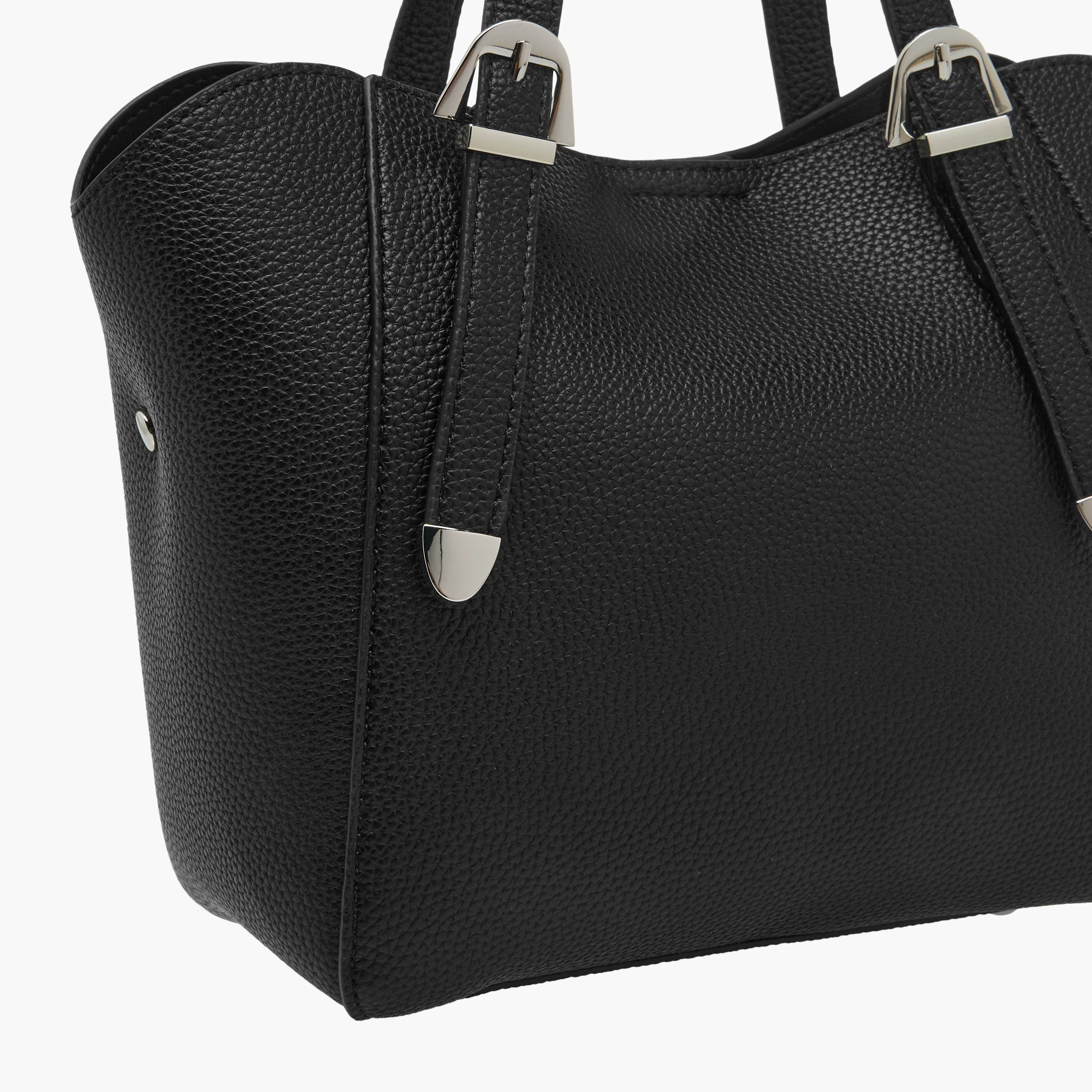 Textured Buckle Detail Tote Bag with Detachable Strap-women-bagsandwallets-handbags-image-6