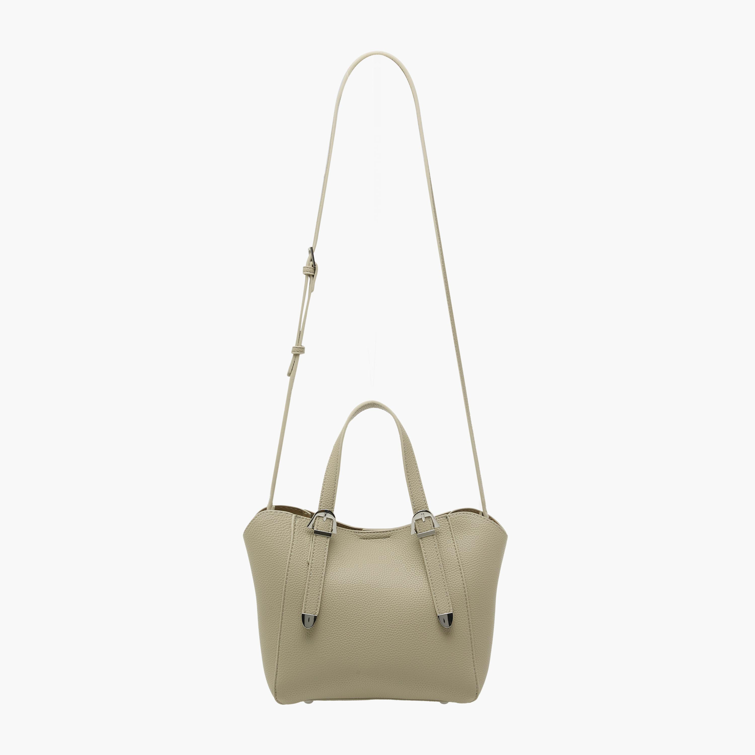 Textured Buckle Detail Tote Bag with Detachable Strap-women-bagsandwallets-handbags-image-3