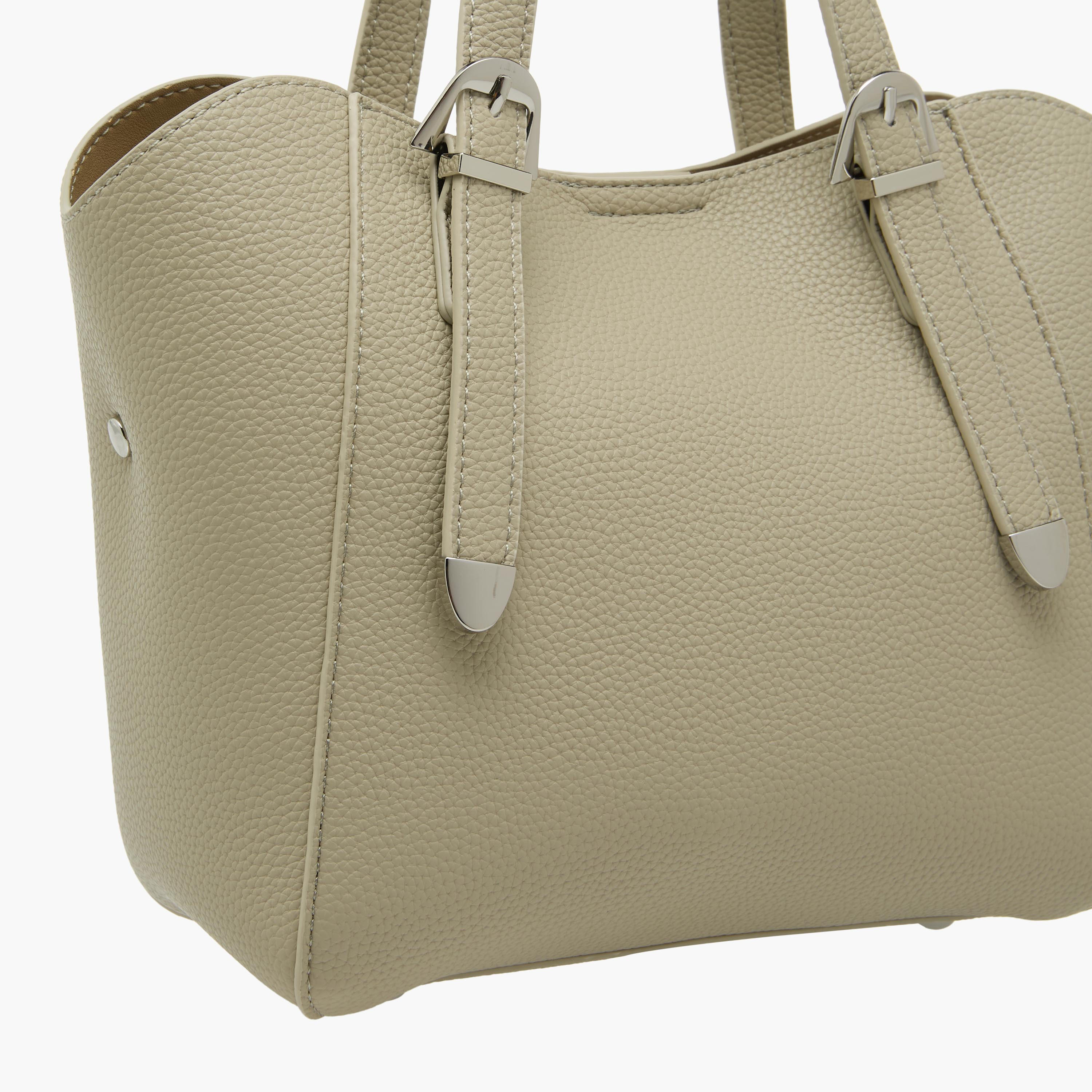 Textured Buckle Detail Tote Bag with Detachable Strap-women-bagsandwallets-handbags-image-6