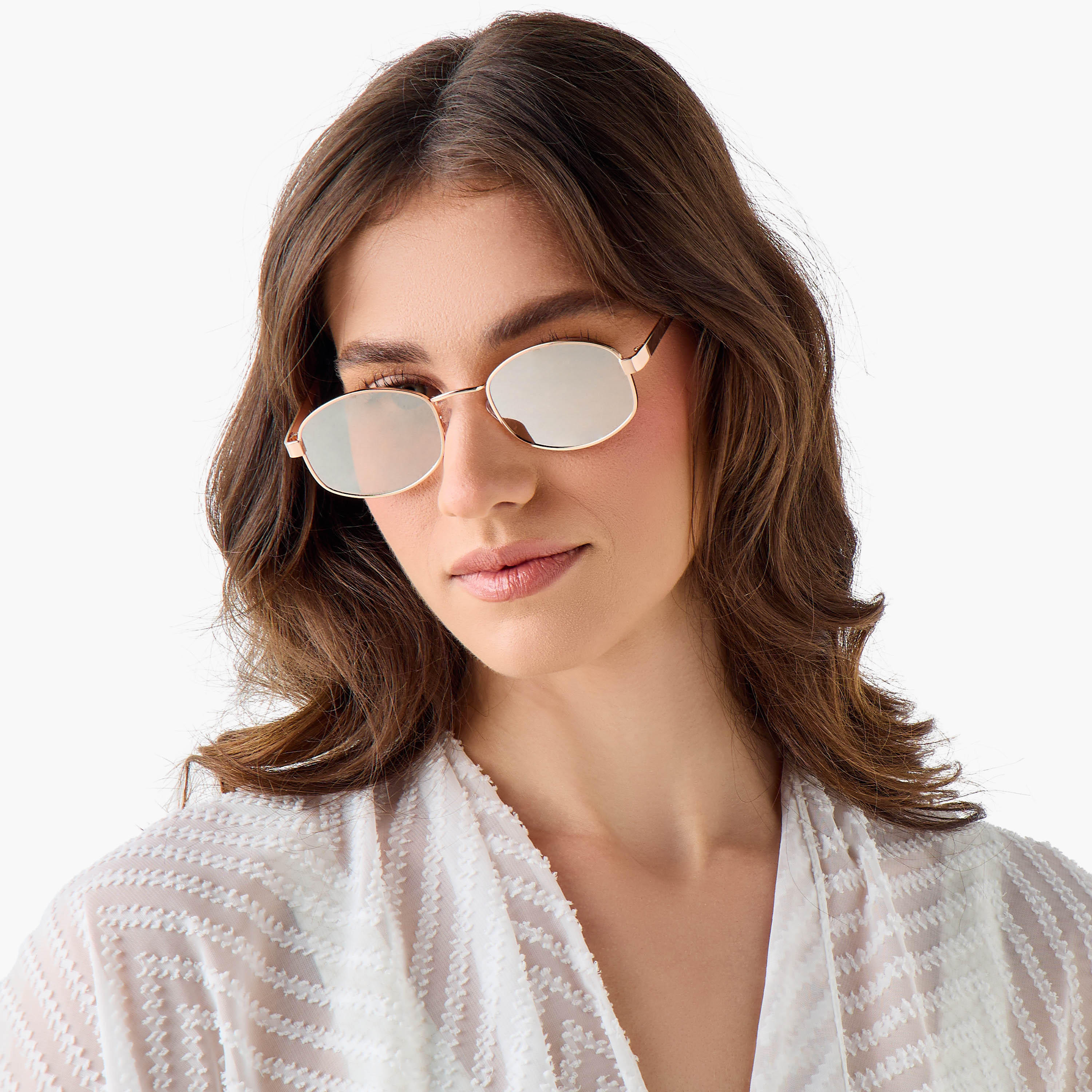 Sunglasses Hexagonal UV Protection Gold Lens-women-sunglasses-image-2