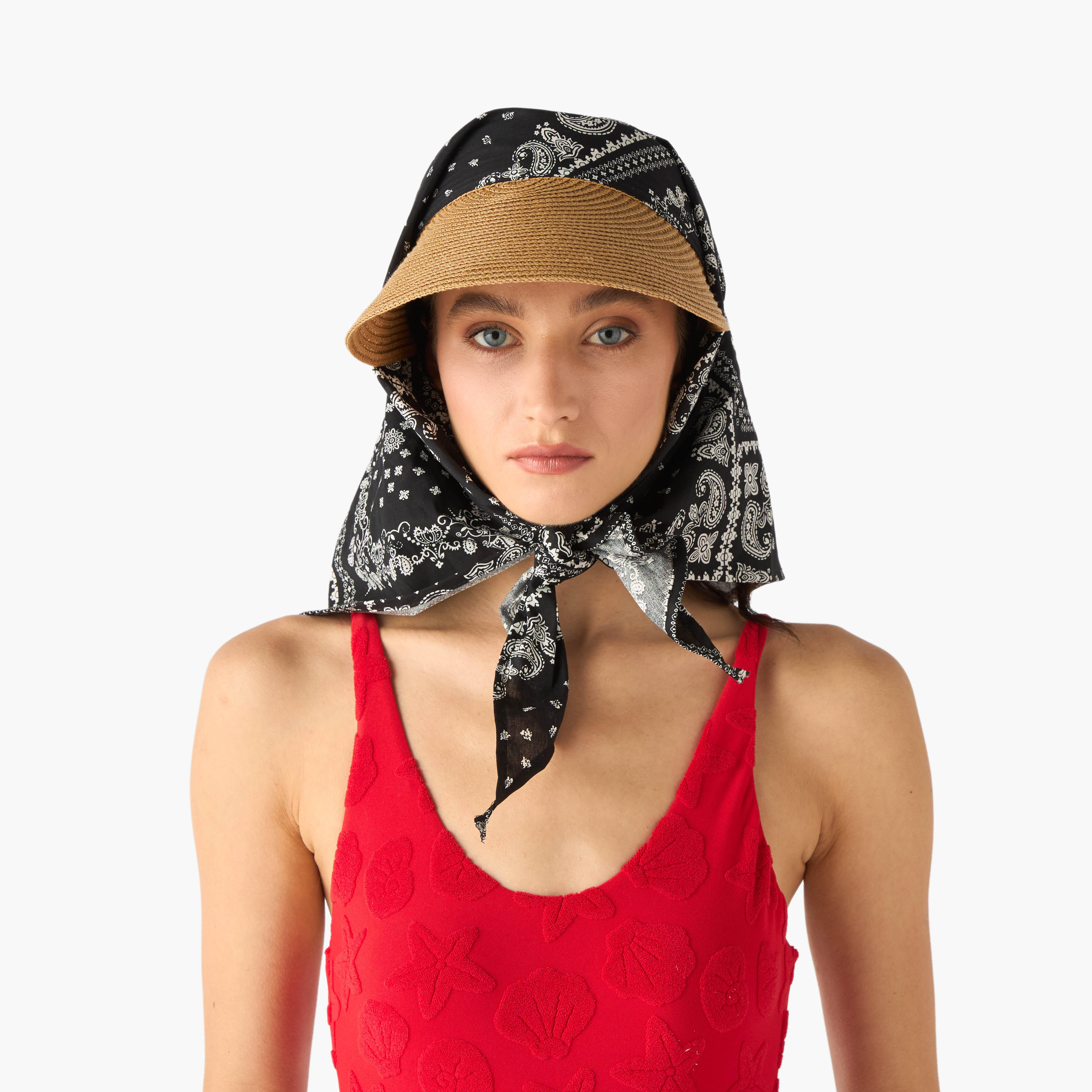قبعة واقية بارزة الملمس بزينة باندانا-women-clothingaccessories-capsandhats-image-4