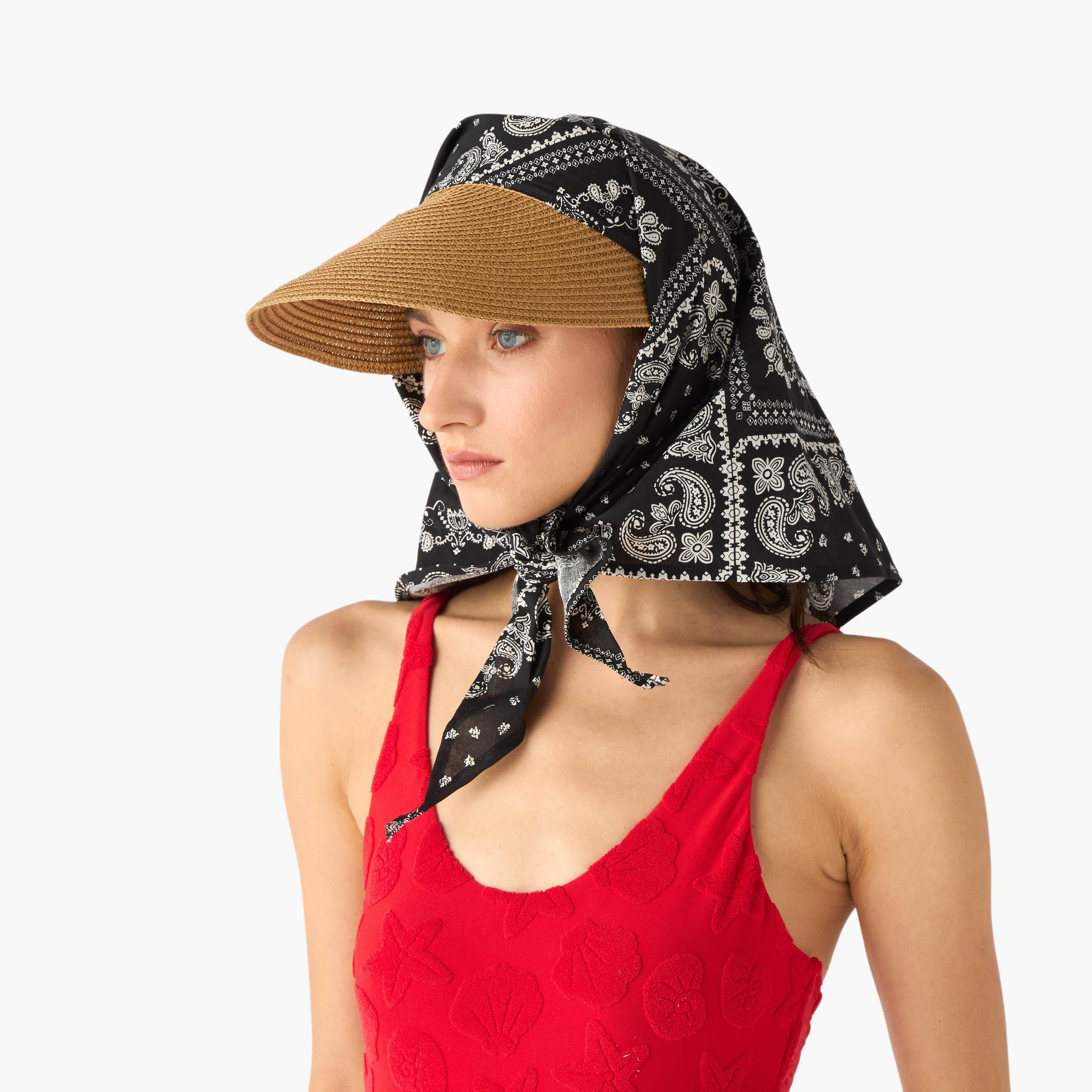 قبعة واقية بارزة الملمس بزينة باندانا-women-clothingaccessories-capsandhats-image-3