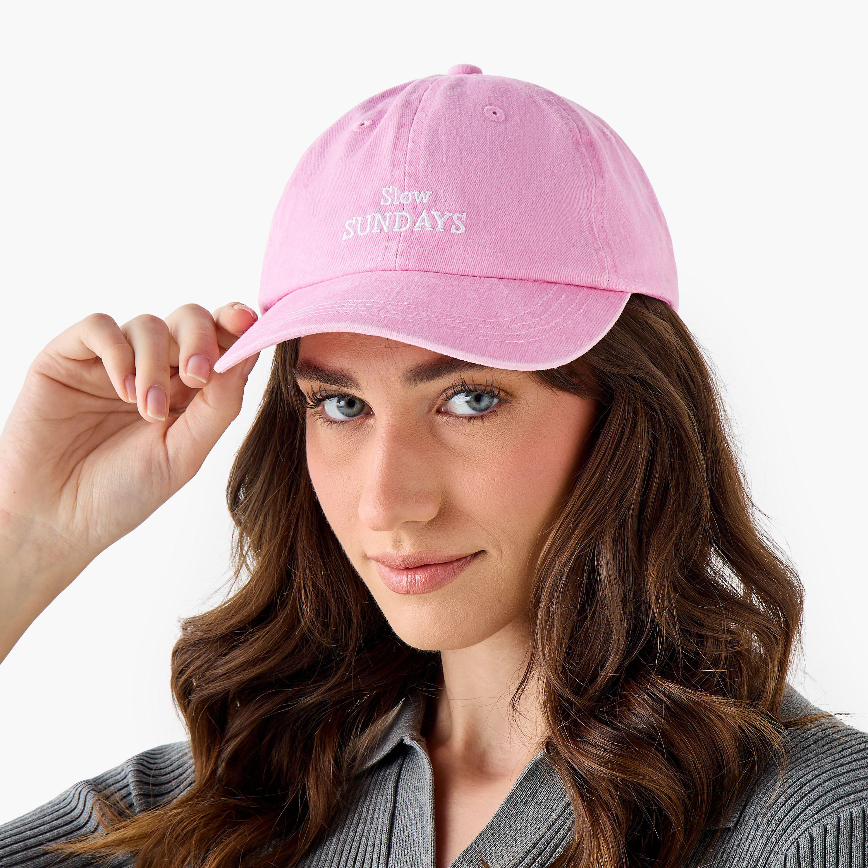 Embroidered Cap with Buckle Strap Closure-women-clothingaccessories-capsandhats-image-2