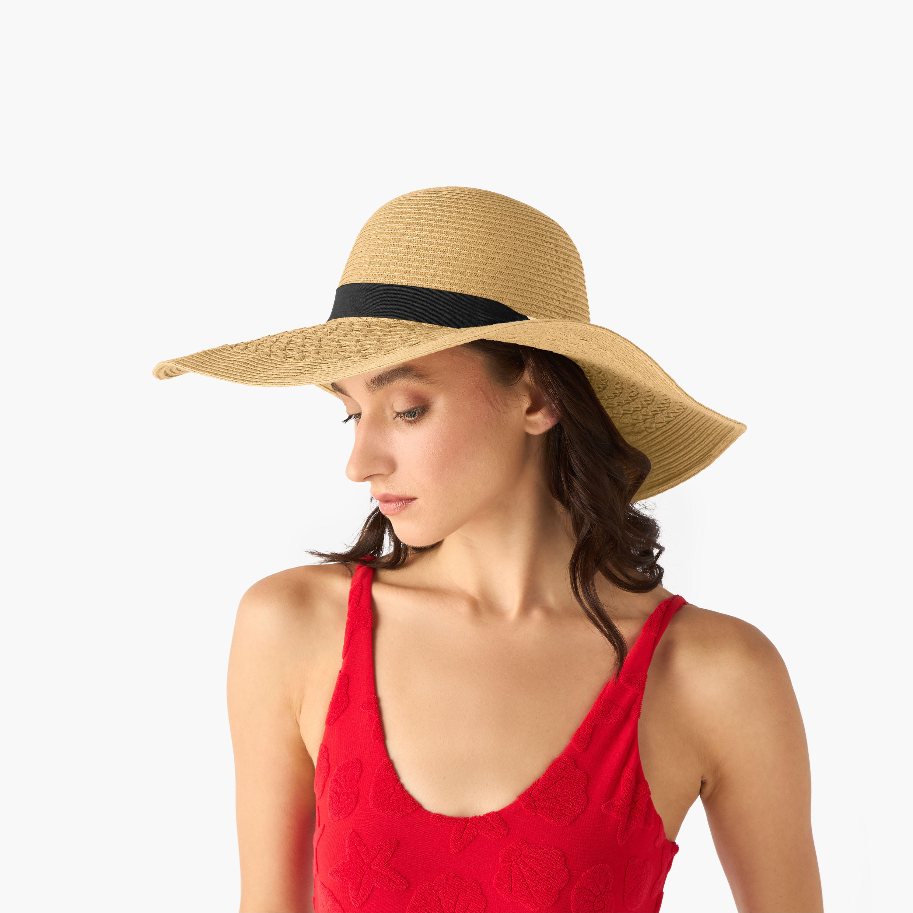 قبعة قش أنيقة بحواف عريضة وزينة شريطة-women-clothingaccessories-capsandhats-image-7