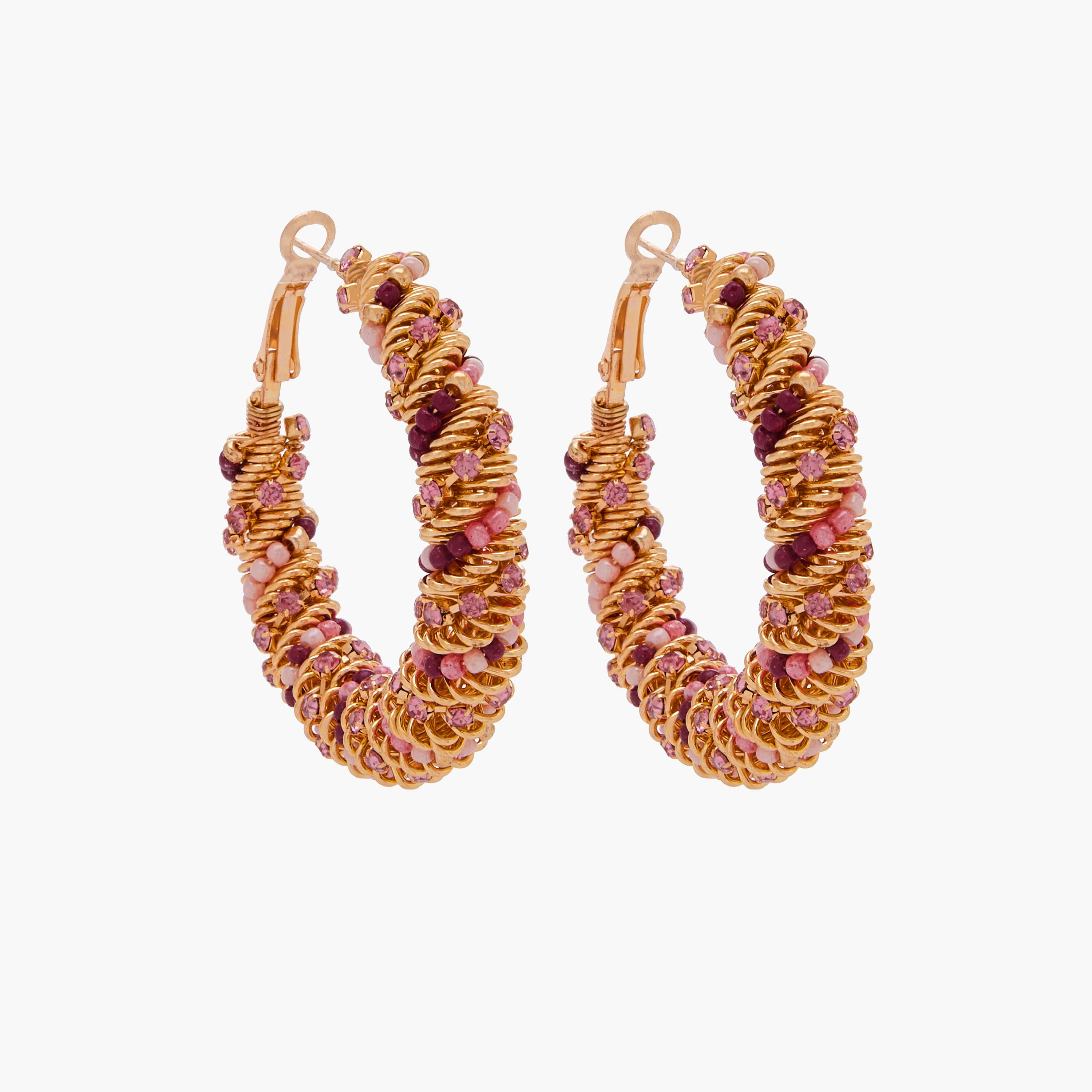 Gold Tone Embellished Hoop Earrings with Hinged Clasp-women-watchesandjewellery-jewellery-earrings-image-1
