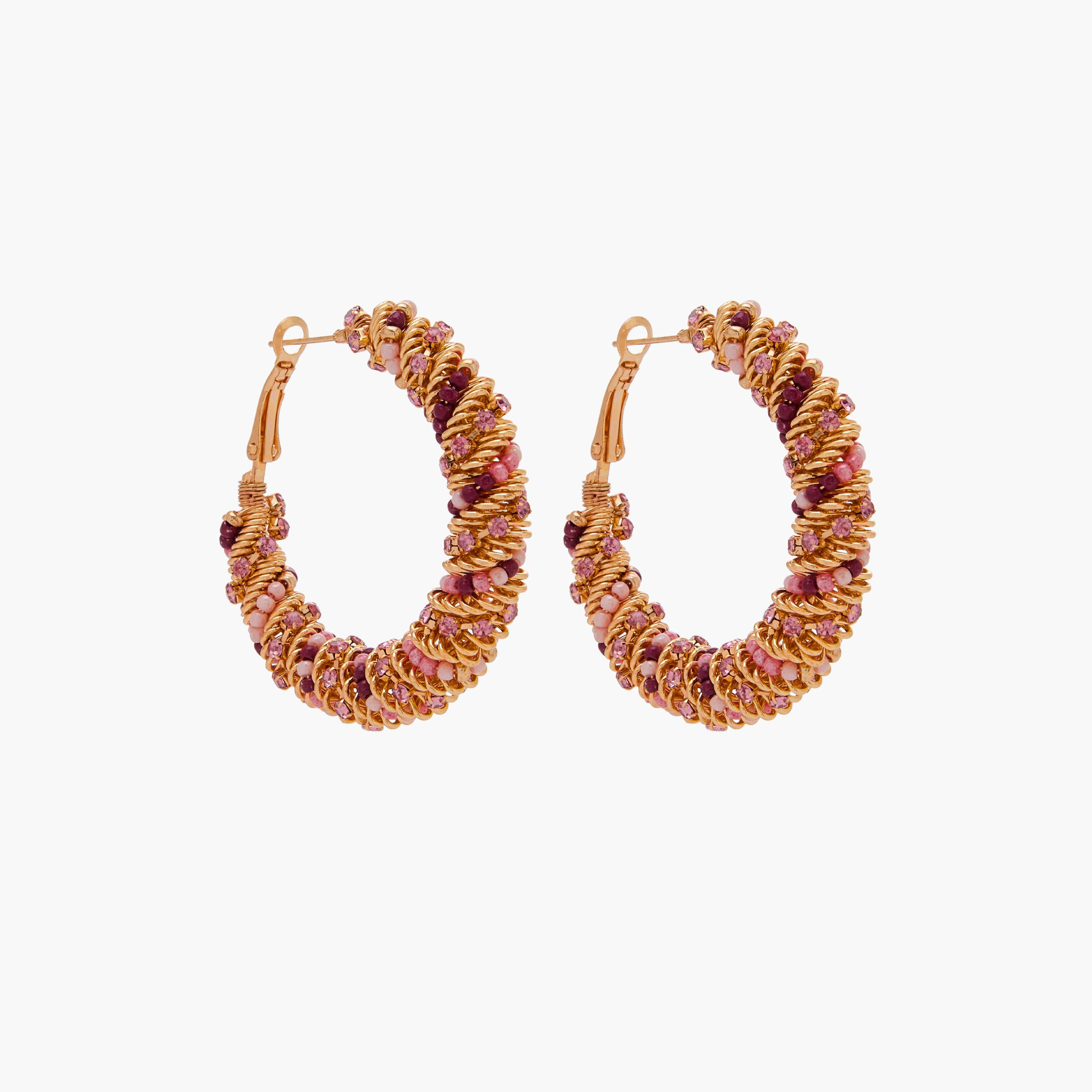Gold Tone Embellished Hoop Earrings with Hinged Clasp-women-watchesandjewellery-jewellery-earrings-image-3