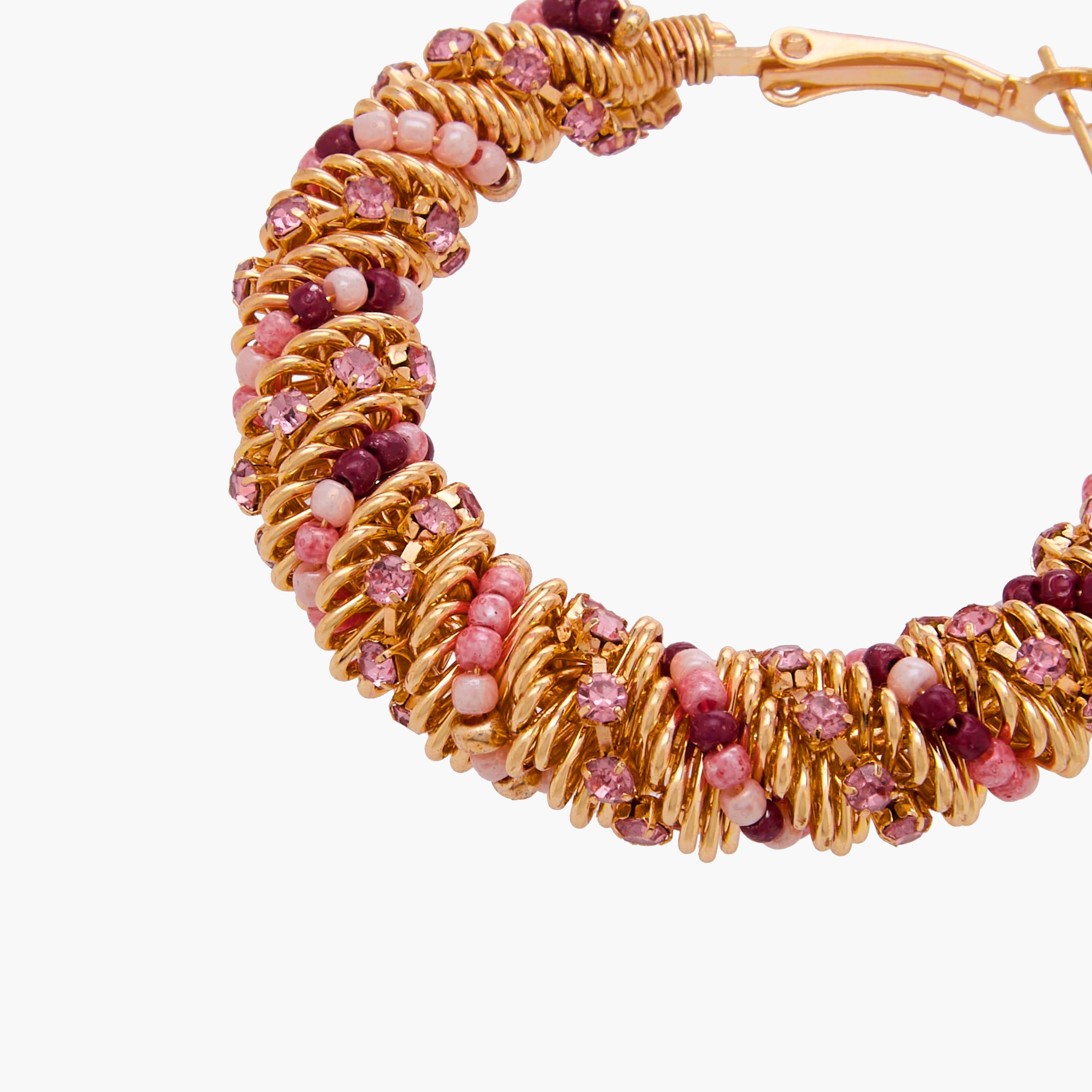 Gold Tone Embellished Hoop Earrings with Hinged Clasp-women-watchesandjewellery-jewellery-earrings-image-4
