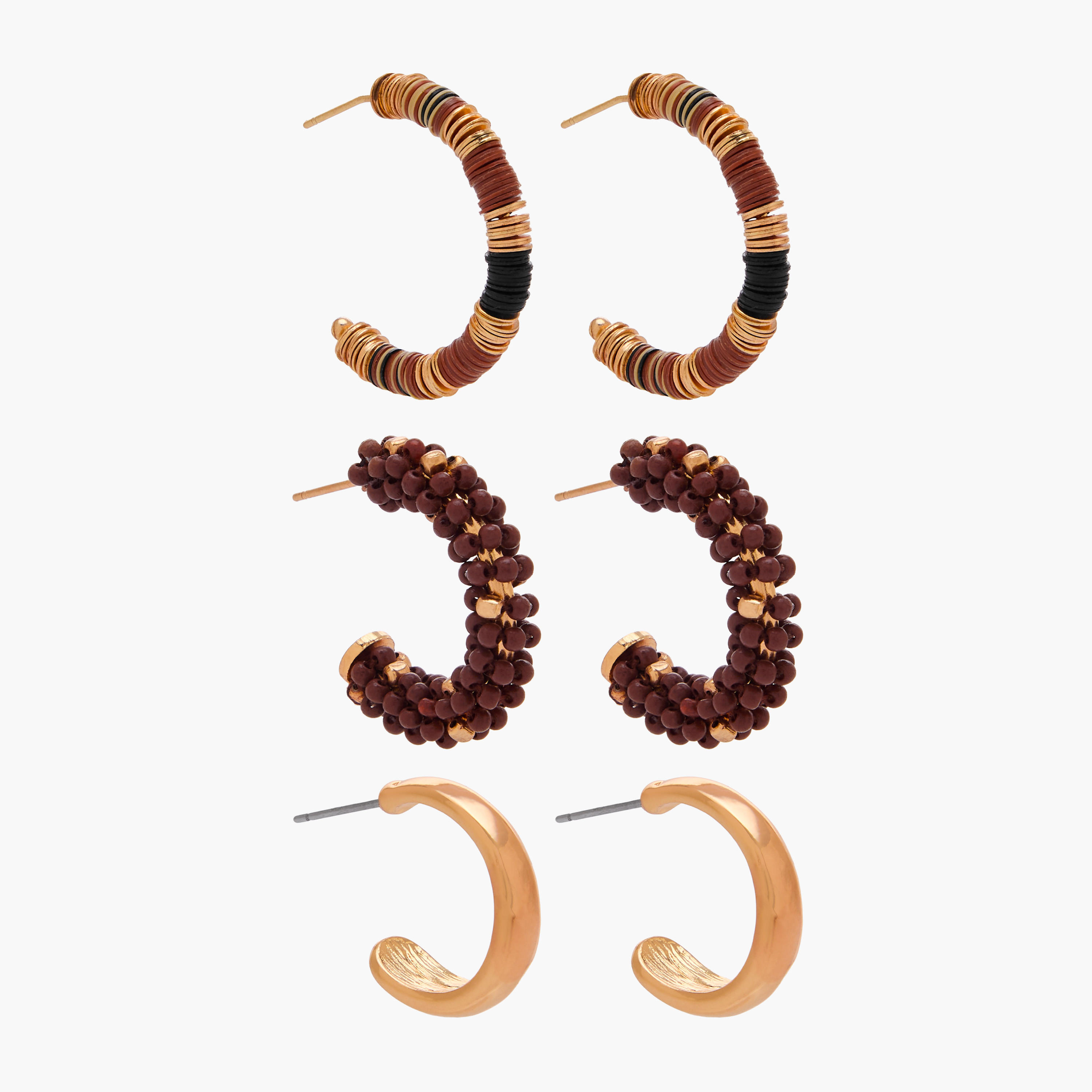 طقم من 3 - أقراط متنوعة بلون ذهبي ومكبس إغلاق خلفي-women-watchesandjewellery-jewellery-earrings-image-1