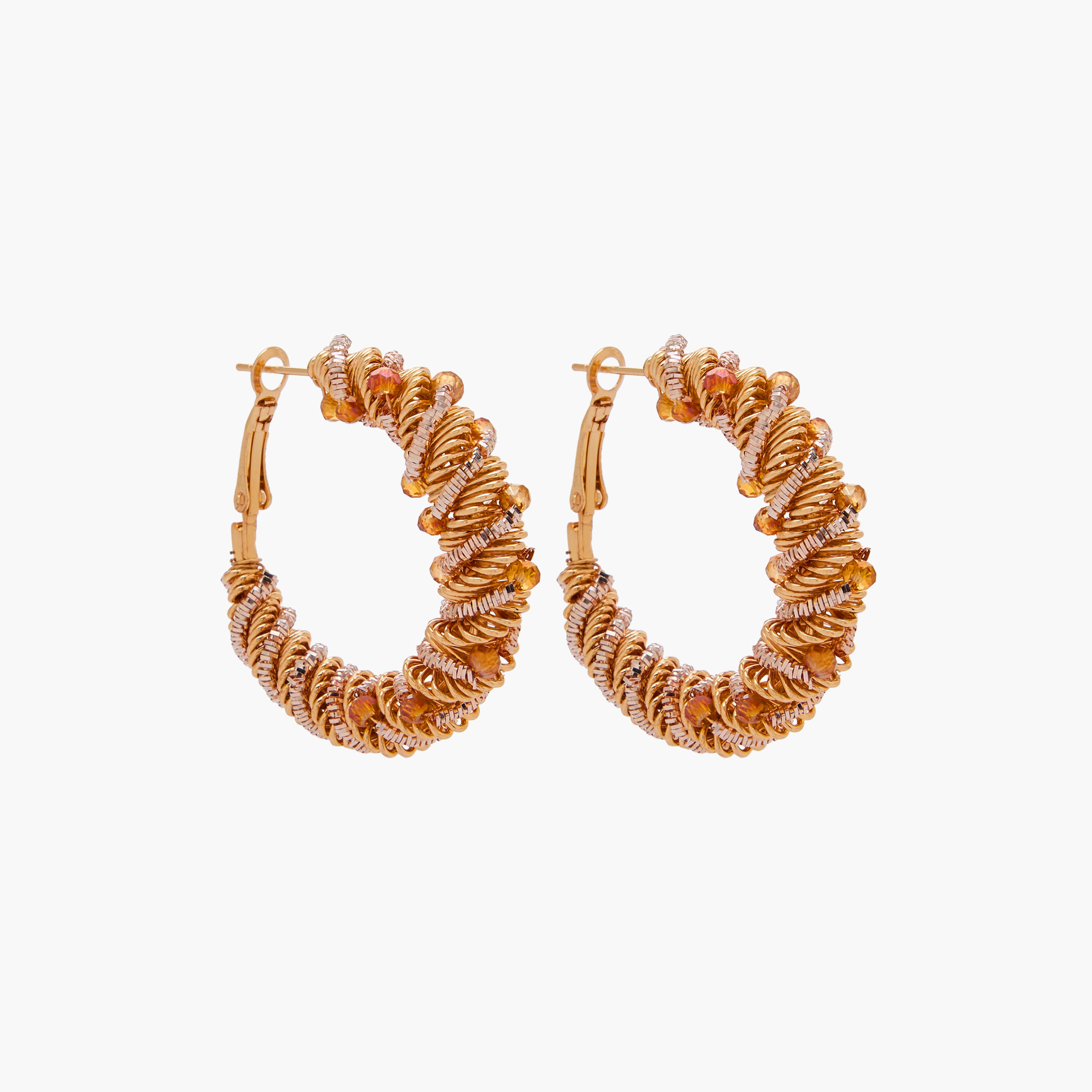 Gold Tone Embellished Hoop Earrings with Hinged Closure-women-watchesandjewellery-jewellery-earrings-image-3
