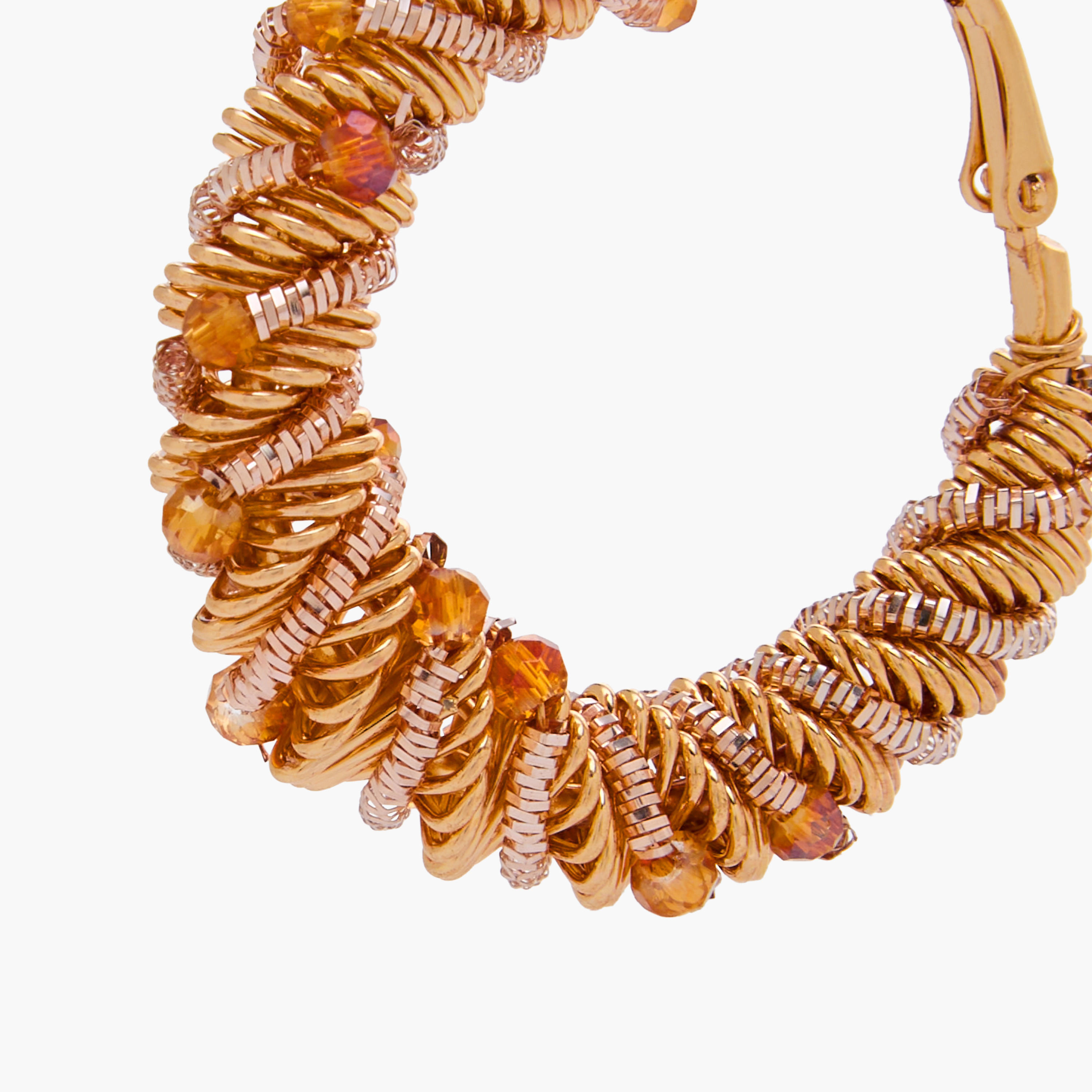 Gold Tone Embellished Hoop Earrings with Hinged Closure-women-watchesandjewellery-jewellery-earrings-image-4