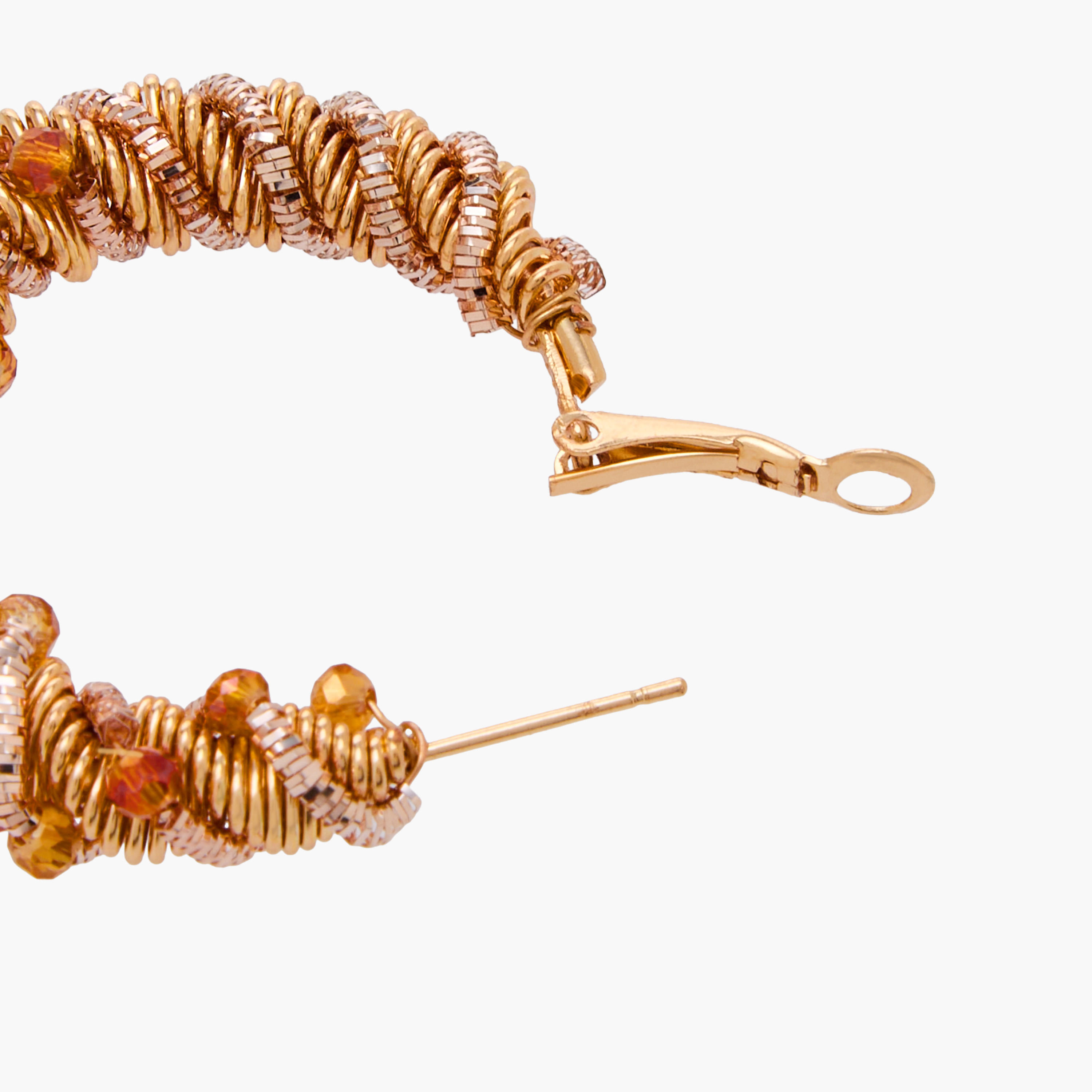 Gold Tone Embellished Hoop Earrings with Hinged Closure-women-watchesandjewellery-jewellery-earrings-image-5