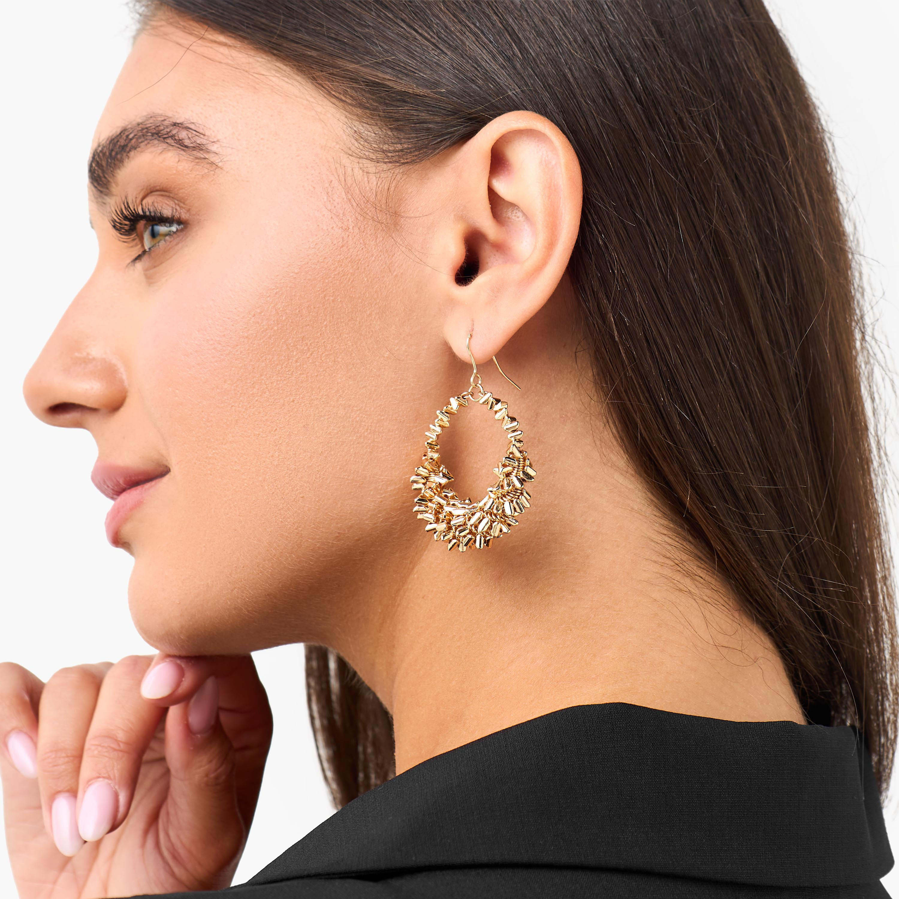 Gold Tone Embellished Hoop Earrings with Fish Hook-women-watchesandjewellery-jewellery-earrings-image-2
