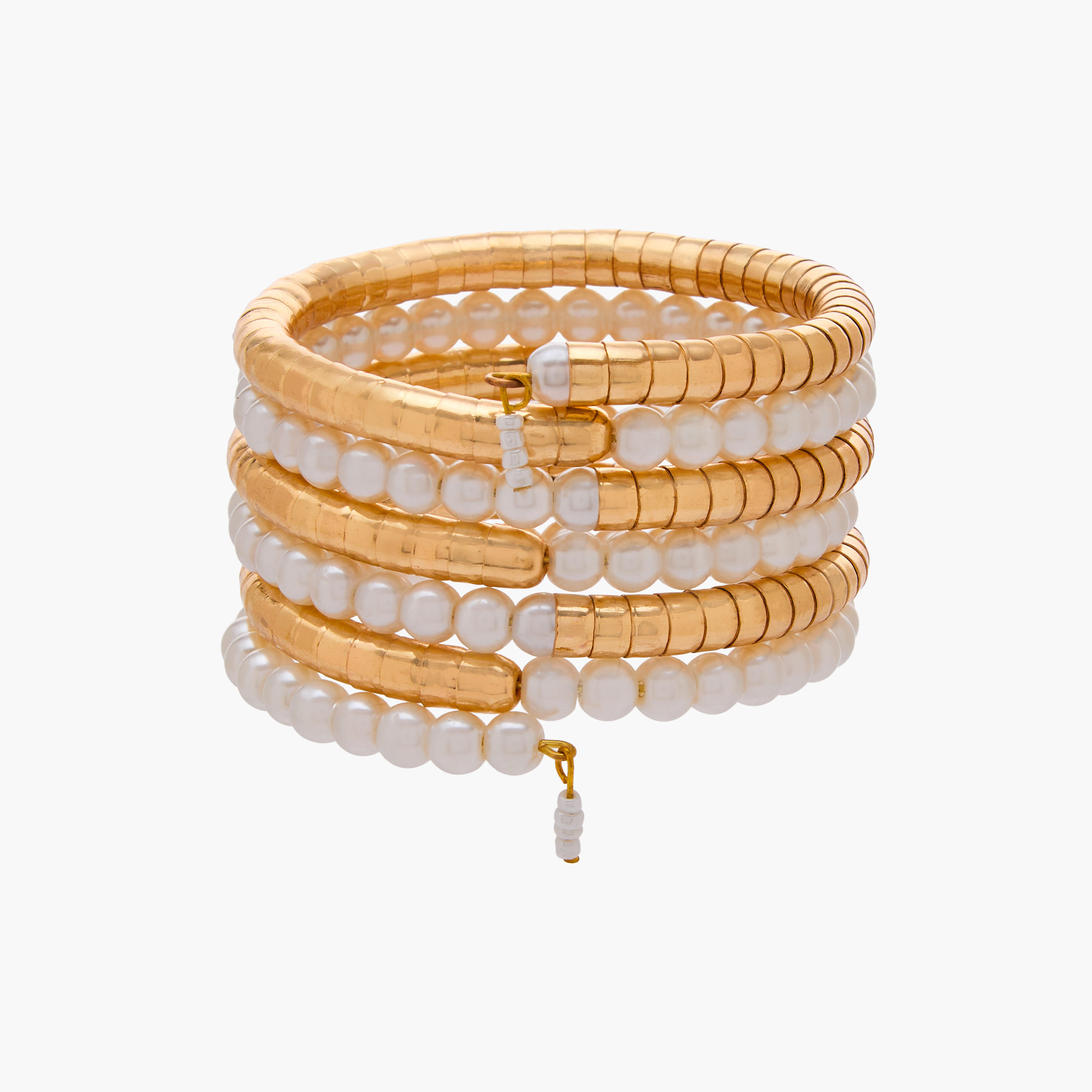 سوار حلزوني ذهبي مزين باللؤلؤ والخرز-women-watchesandjewellery-jewellery-banglesandbracelets-image-1