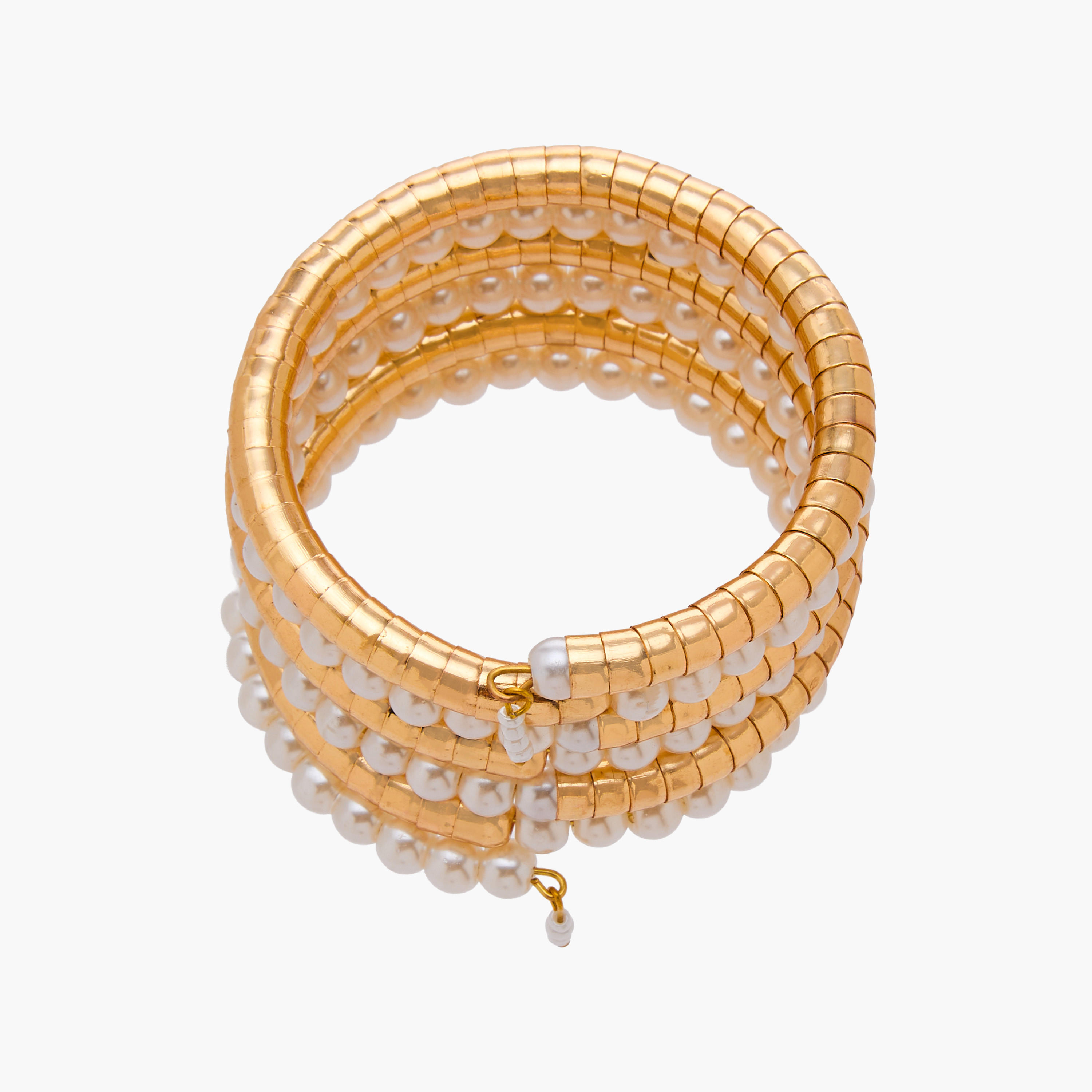 سوار حلزوني ذهبي مزين باللؤلؤ والخرز-women-watchesandjewellery-jewellery-banglesandbracelets-image-3
