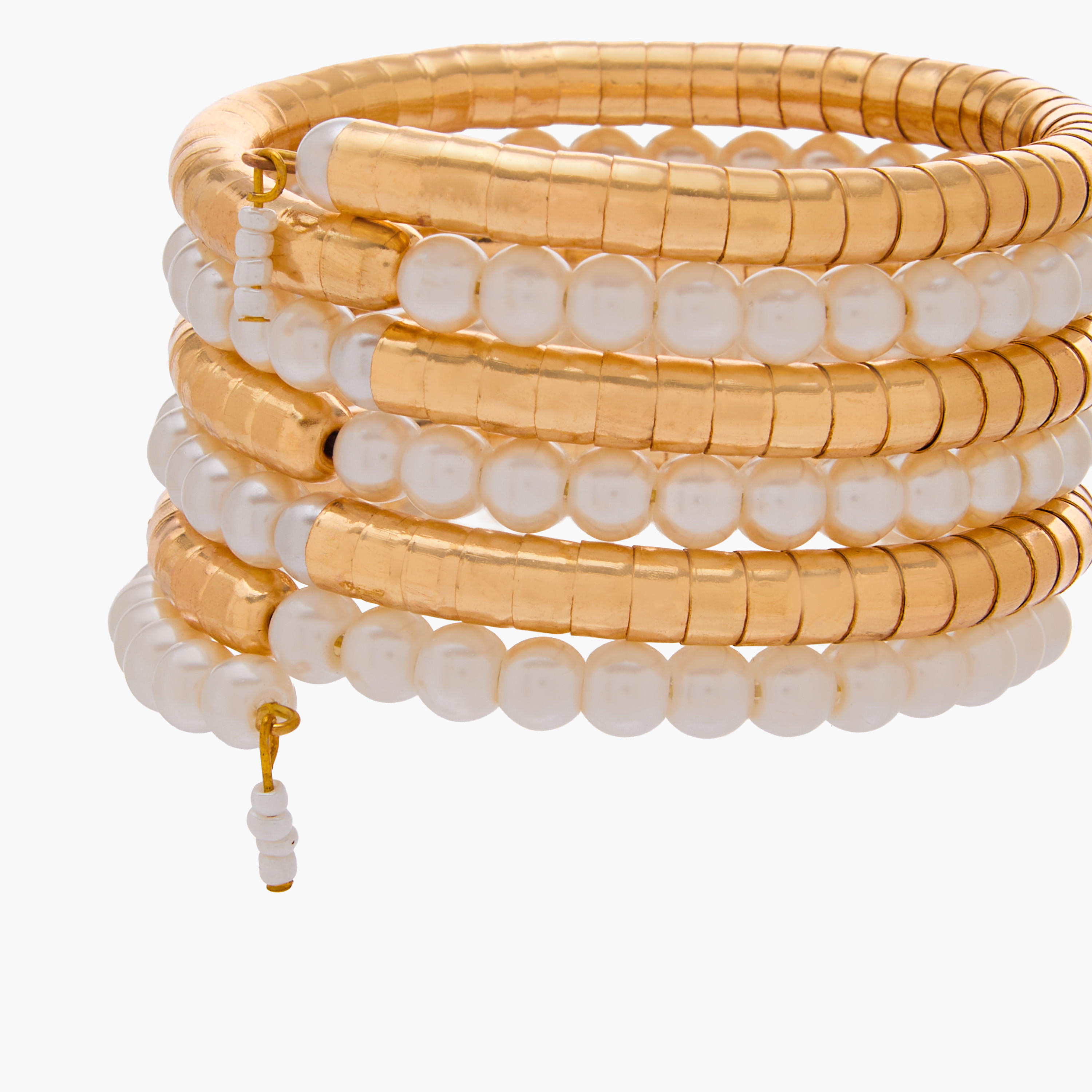 سوار حلزوني ذهبي مزين باللؤلؤ والخرز-women-watchesandjewellery-jewellery-banglesandbracelets-image-4
