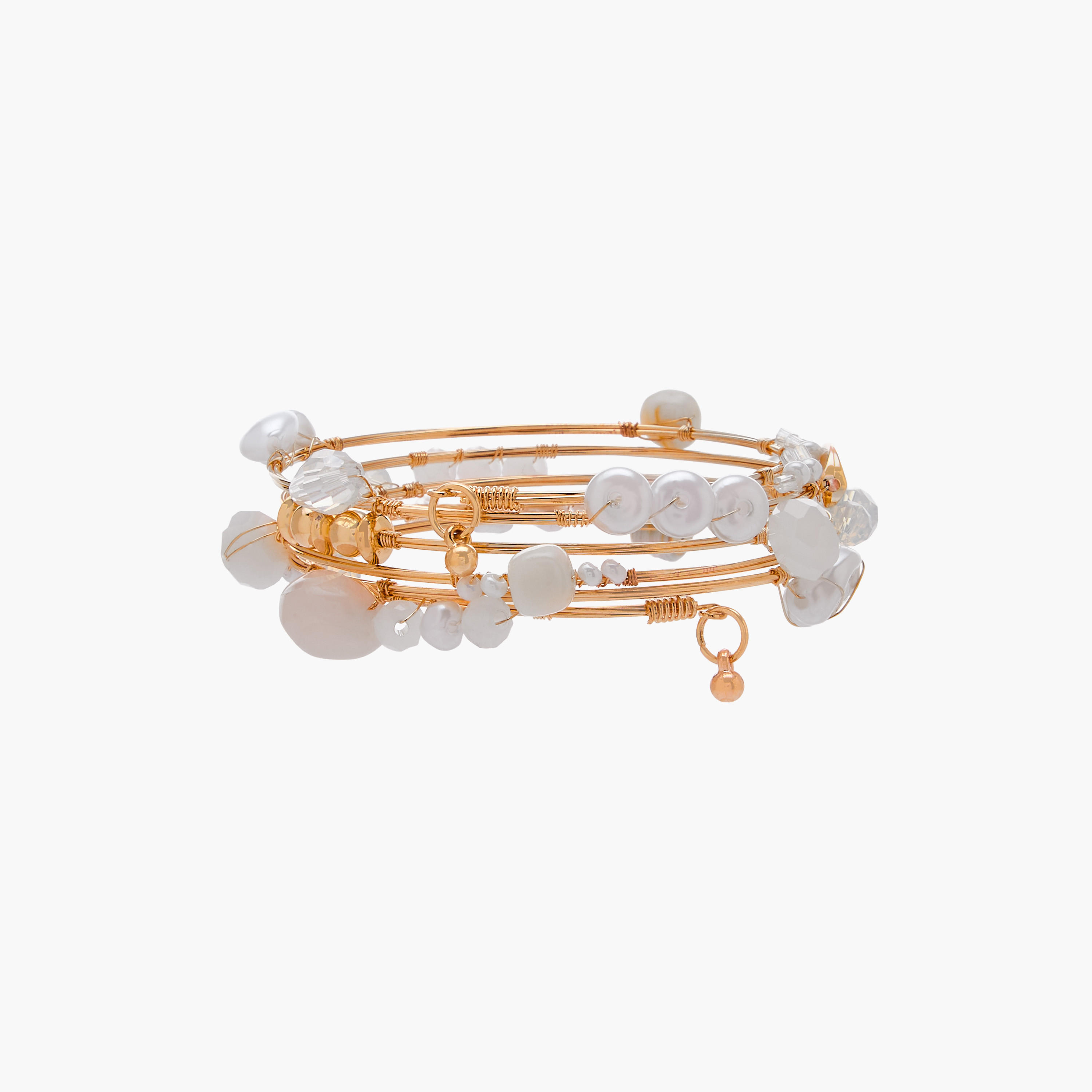 سوار حلزوني ذهبي مزين باللؤلؤ والخرز-women-watchesandjewellery-jewellery-banglesandbracelets-image-1