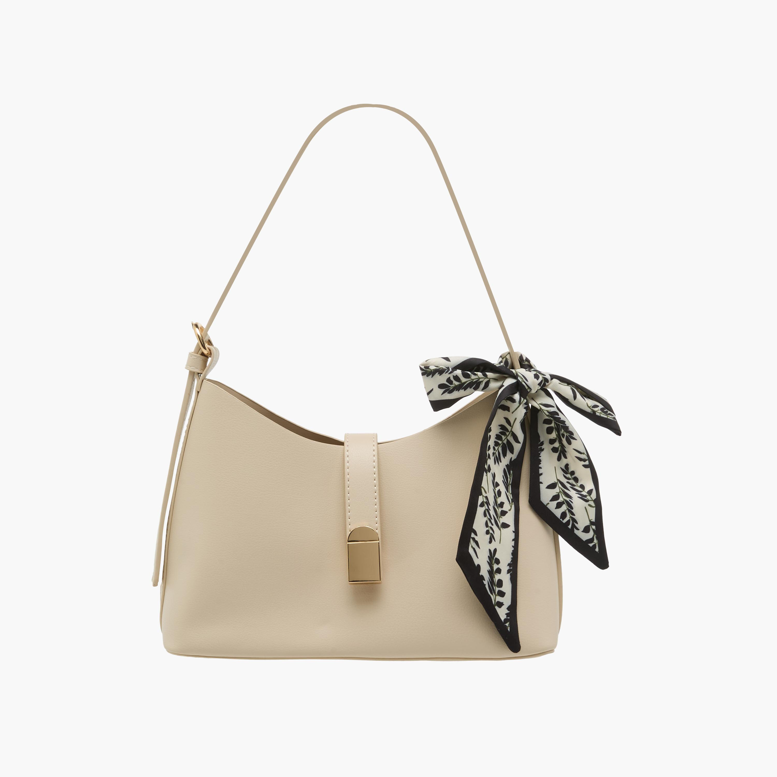 Floral Print Scarf Detail Shoulder Bag with Adjustable Handle-women-bagsandwallets-handbags-image-1