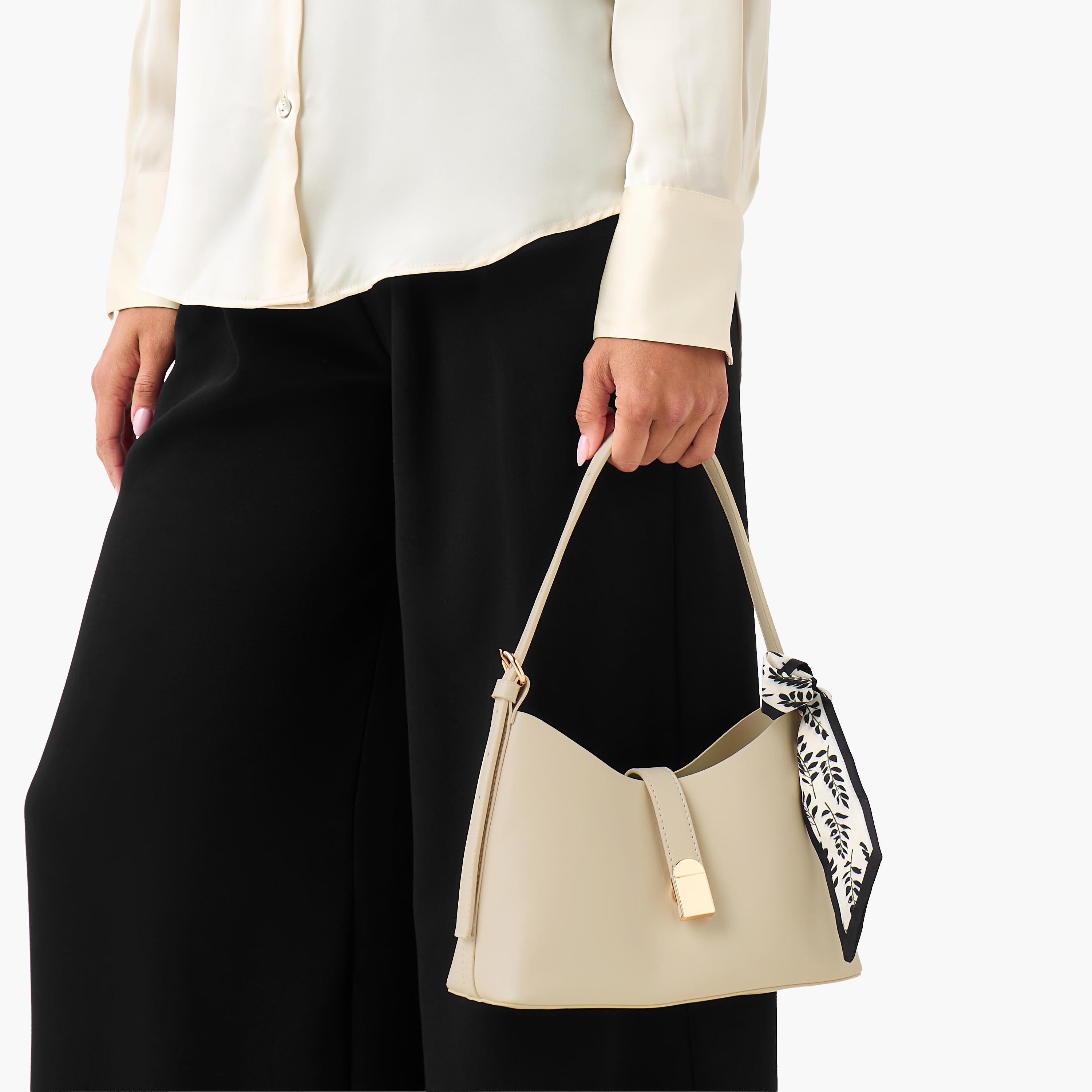 Floral Print Scarf Detail Shoulder Bag with Adjustable Handle-women-bagsandwallets-handbags-image-2