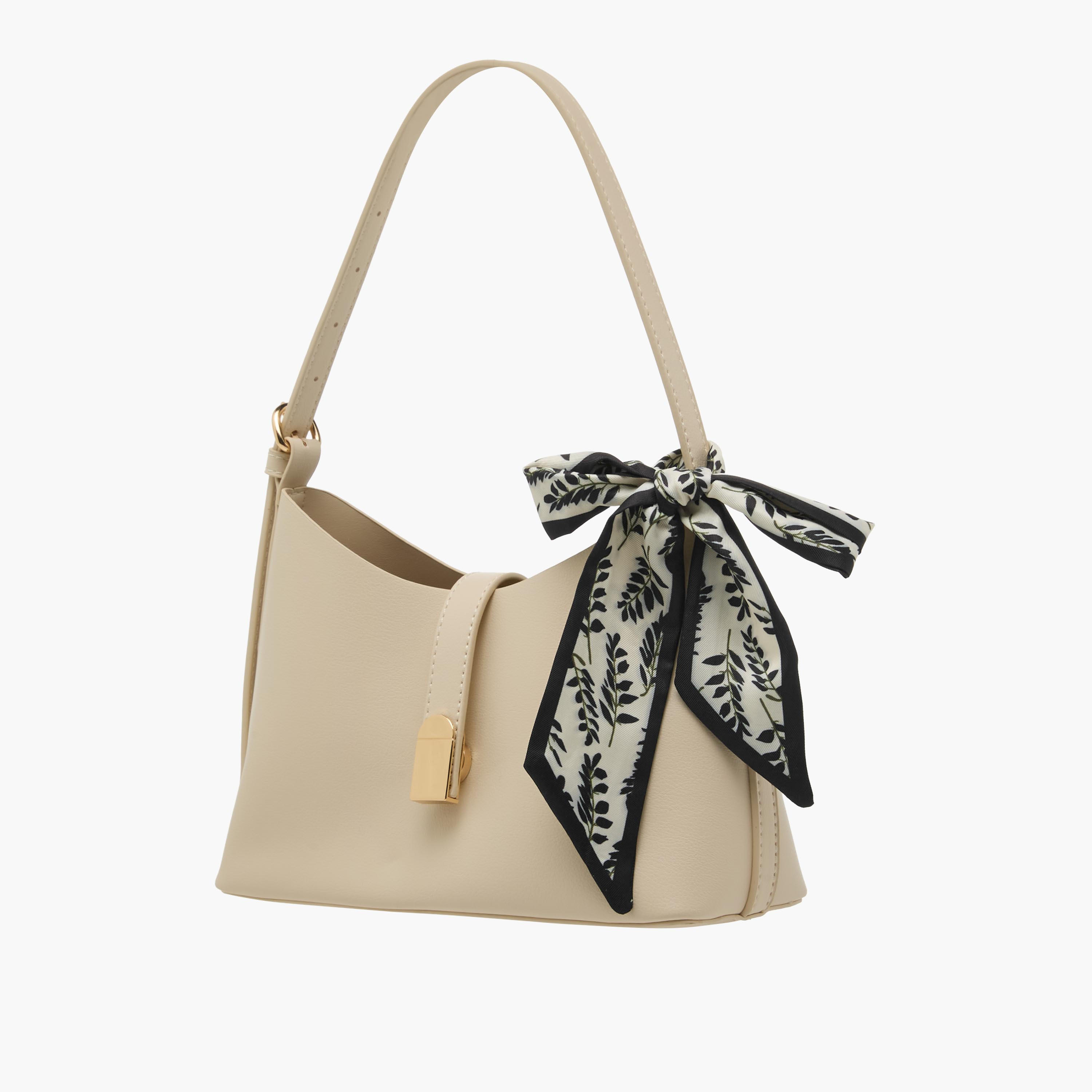 Floral Print Scarf Detail Shoulder Bag with Adjustable Handle-women-bagsandwallets-handbags-image-3