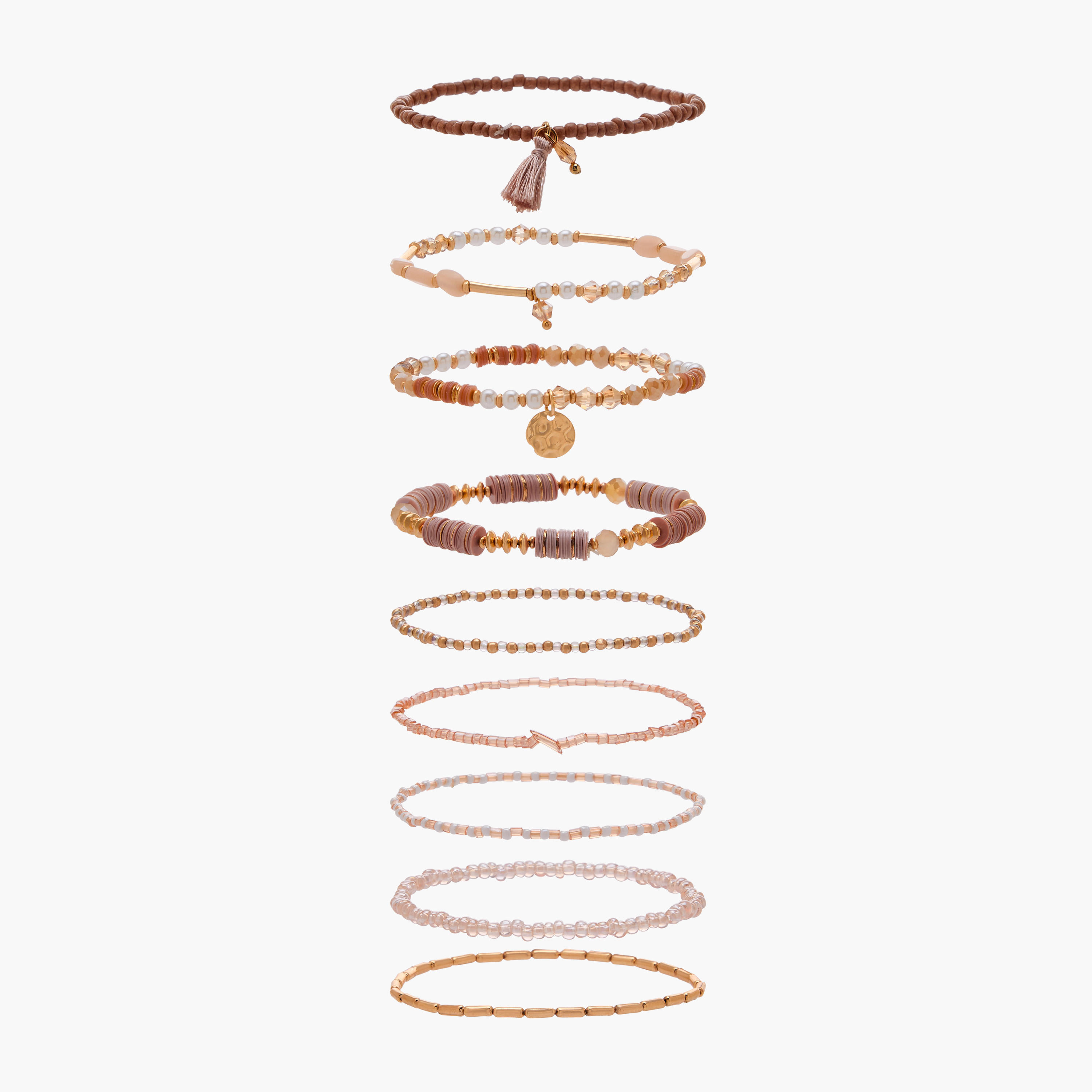 طقم من 9 - سوار خرز مطاطي بلون ذهبي-women-watchesandjewellery-jewellery-banglesandbracelets-image-1