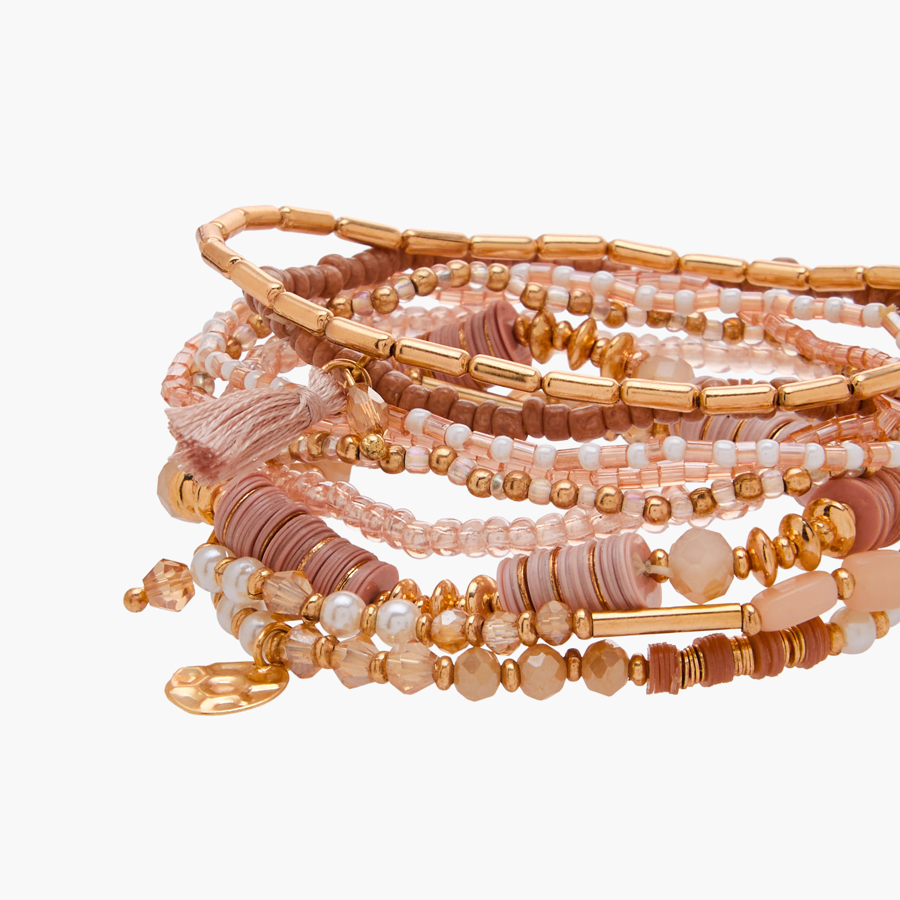 طقم من 9 - سوار خرز مطاطي بلون ذهبي-women-watchesandjewellery-jewellery-banglesandbracelets-image-22