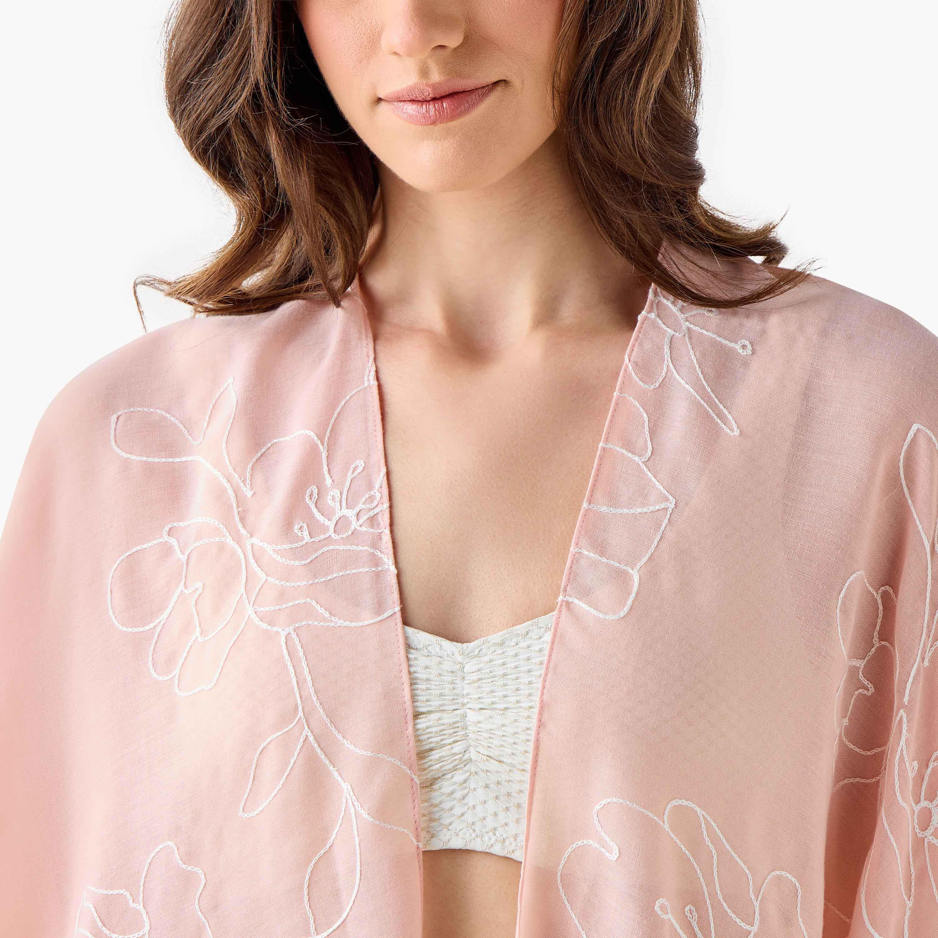 غطاء شاطئ زهري مطرز-women-clothing-swimandbeach-coverups-image-4