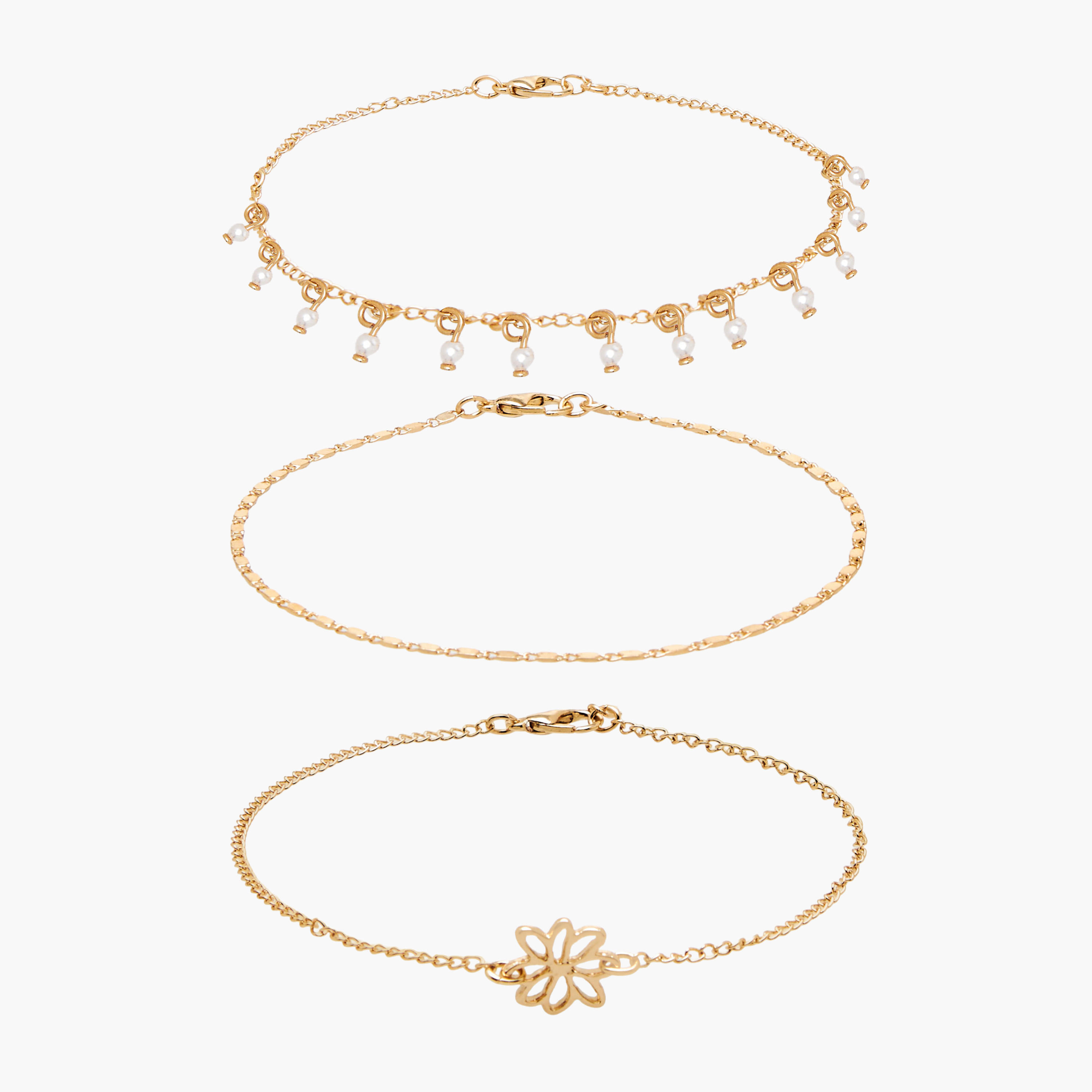 Pack of 3 Gold Tone Embellished Anklet-women-watchesandjewellery-jewellery-anklets-image-1