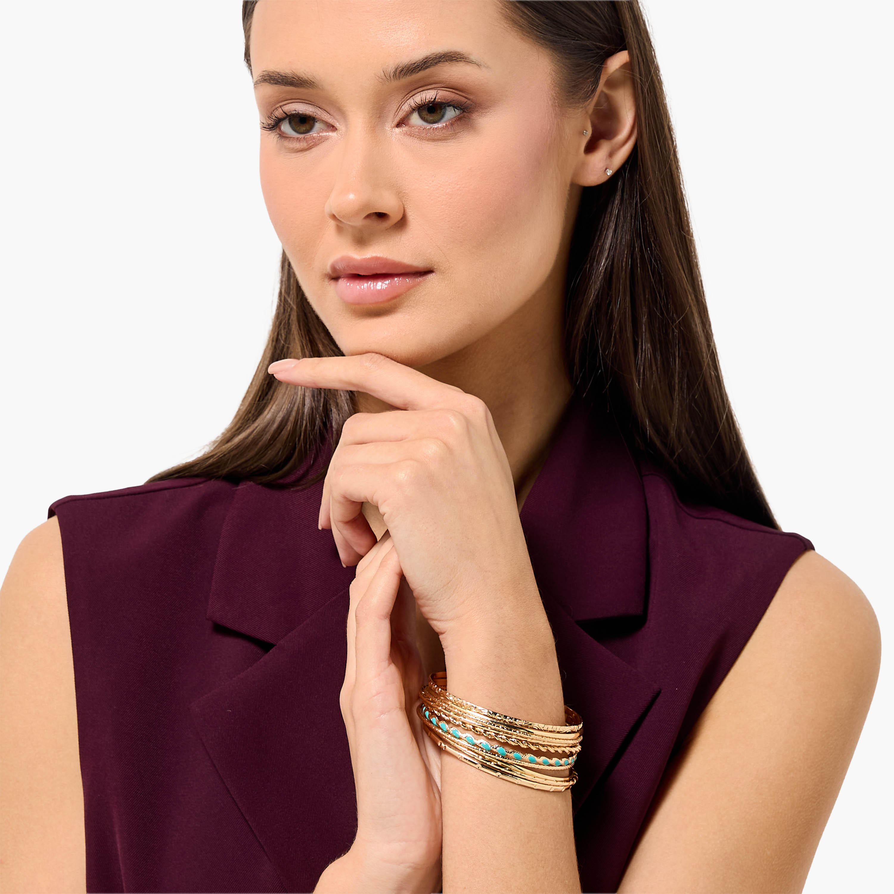 Set of 10 - Gold Tone Textured Bangle-women-watchesandjewellery-jewellery-banglesandbracelets-image-2