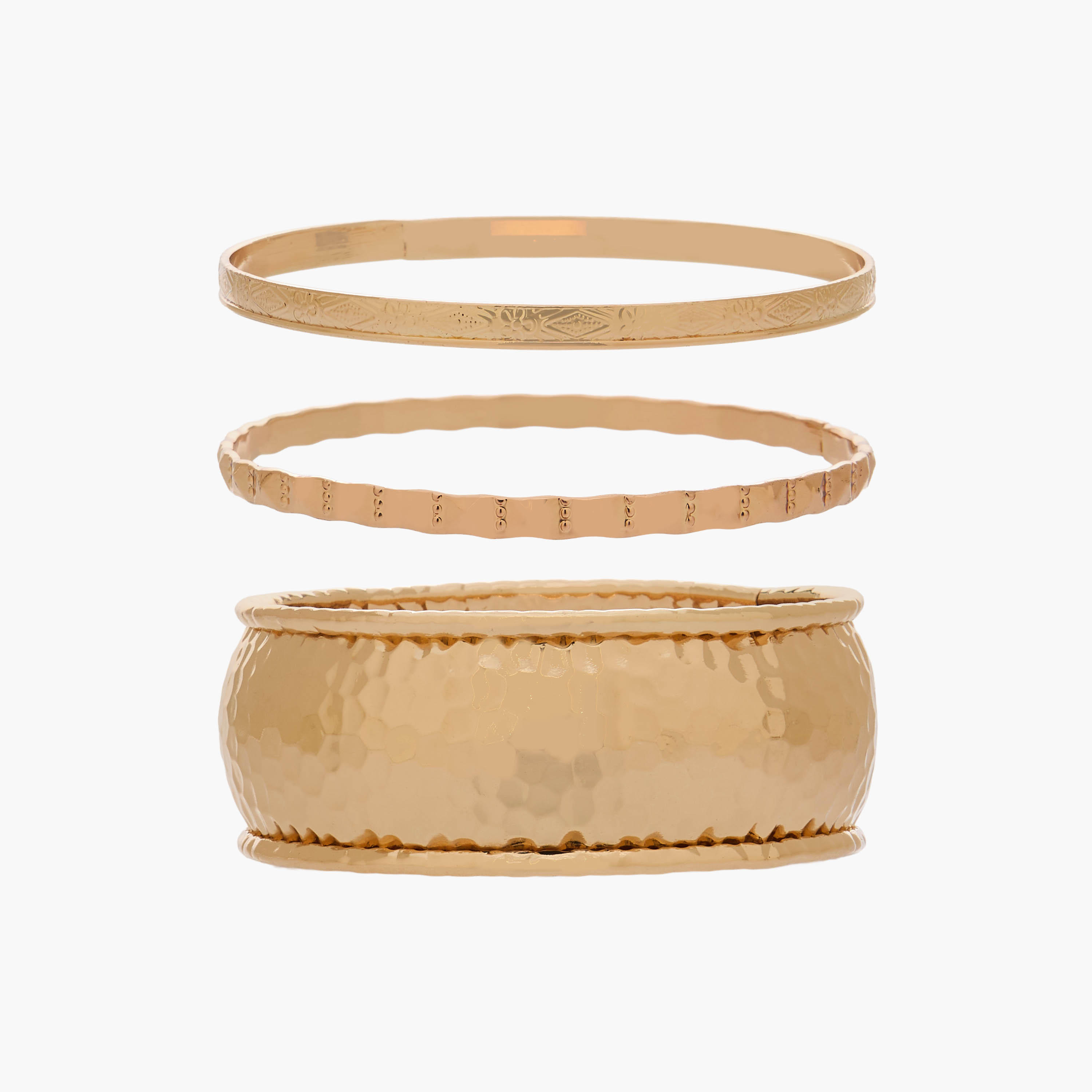 أساور ذهبية بارزة الملمس - طقم من 3 قطع-women-watchesandjewellery-jewellery-banglesandbracelets-image-10
