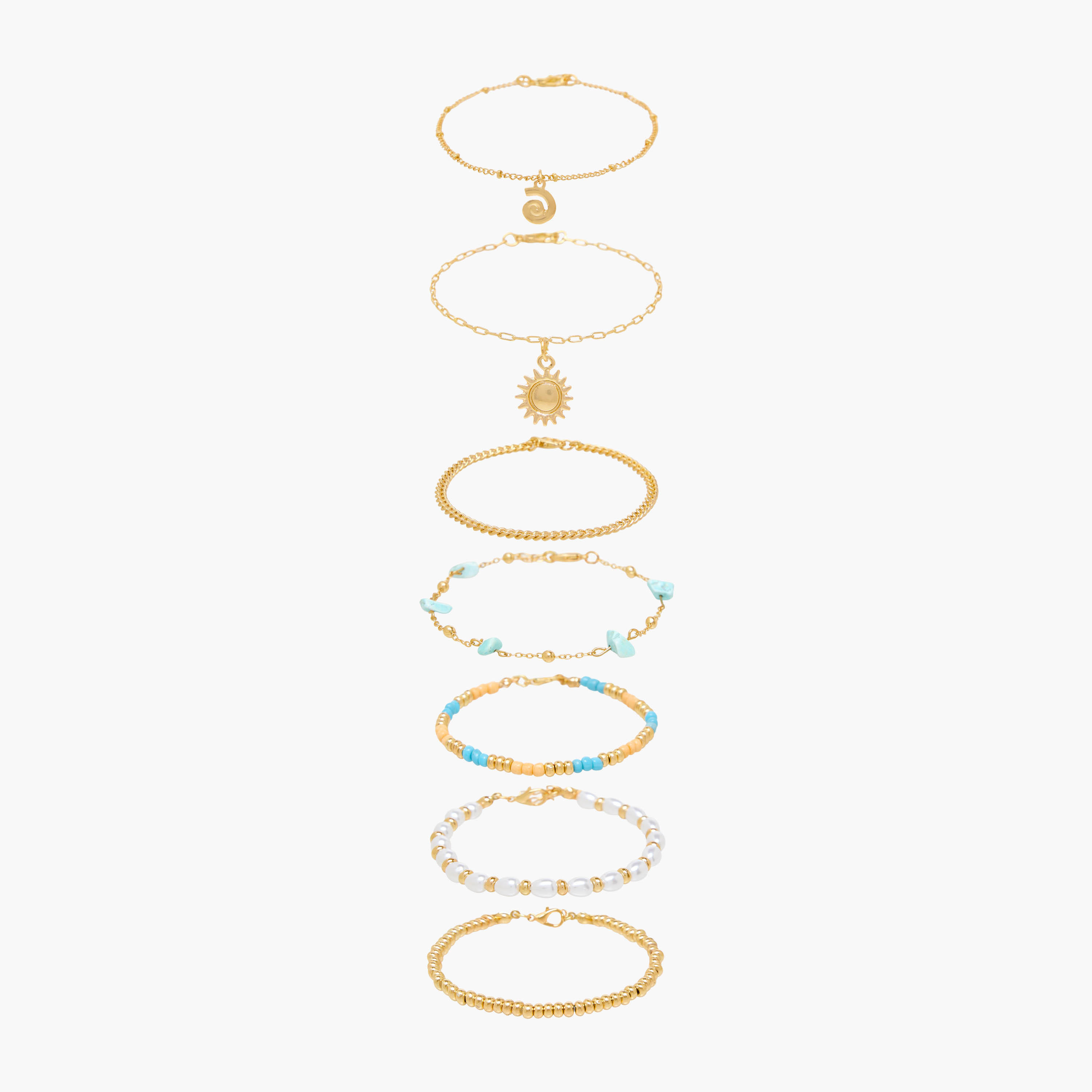 أساور ذهبية بخرز - مجموعة 7 قطع-women-watchesandjewellery-jewellery-banglesandbracelets-image-1