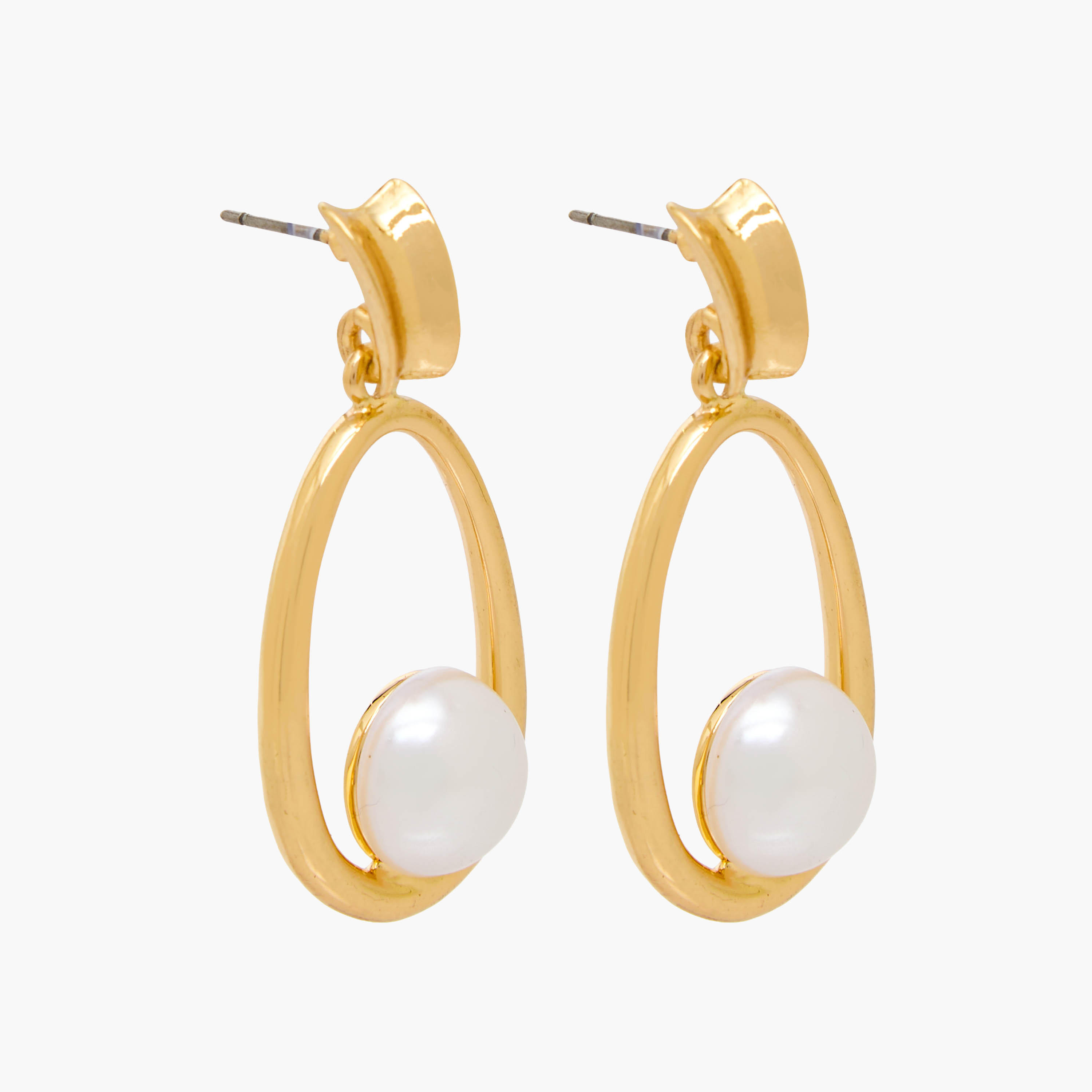 حلق لؤلؤ متدلي بلون ذهبي ومكبس إغلاق خلفي-women-watchesandjewellery-jewellery-earrings-image-3