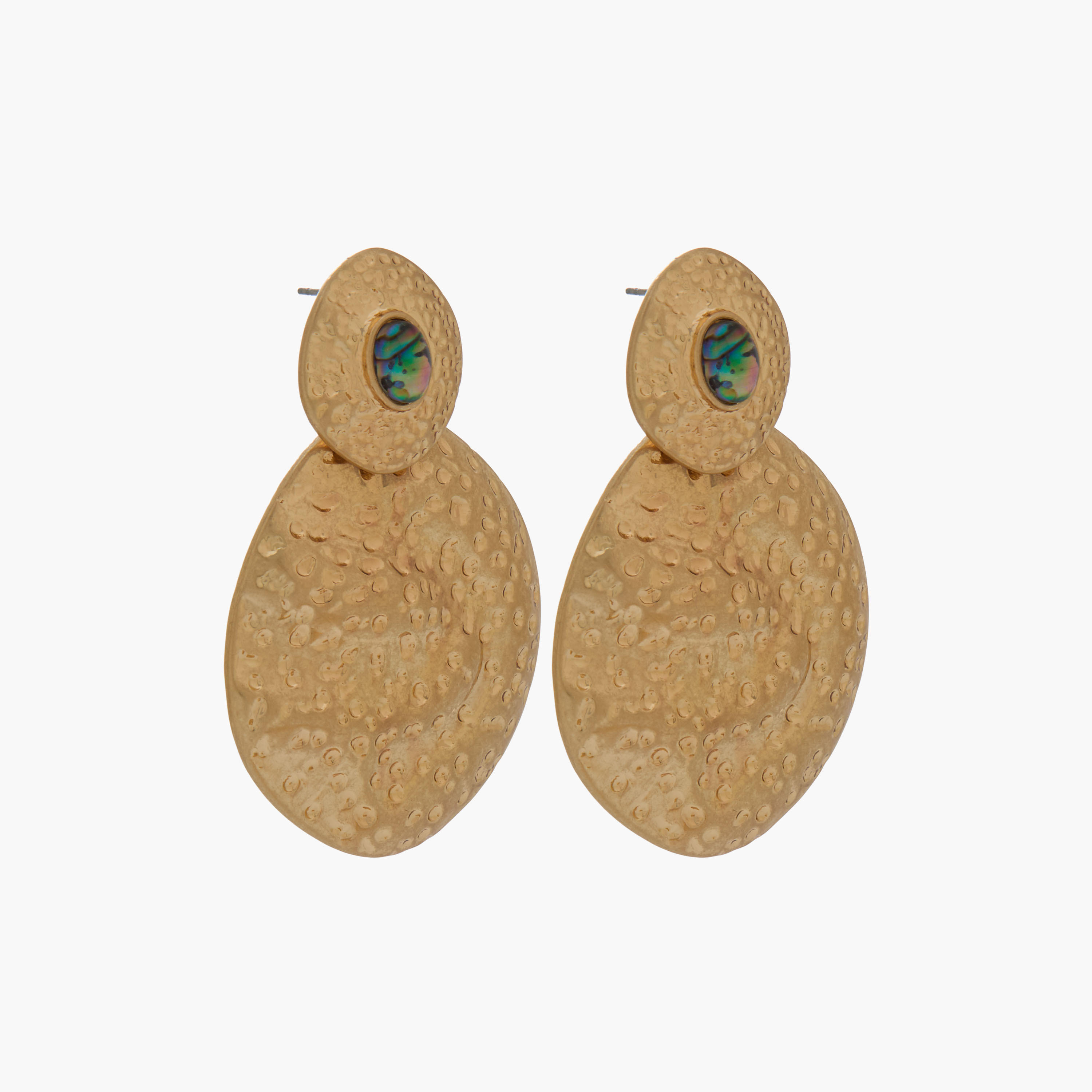حلق متدلي بارز الملمس بلون ذهبي ومكبس إغلاق خلفي-women-watchesandjewellery-jewellery-earrings-image-3