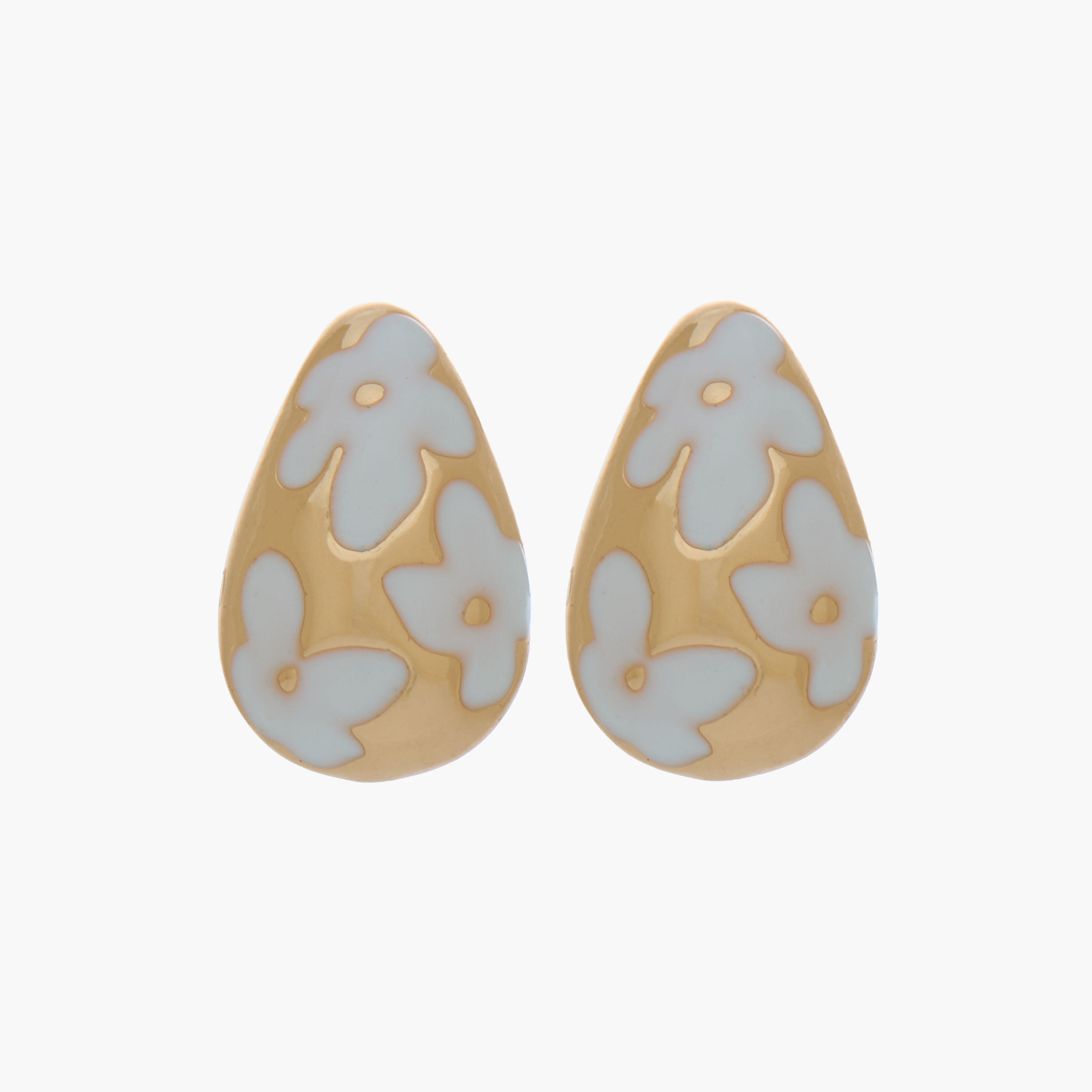 حلق بتصميم دمعة بمينا زهري بارز الملمس ومكبس إغلاق خلفي ولون ذهبي-women-watchesandjewellery-jewellery-earrings-image-1