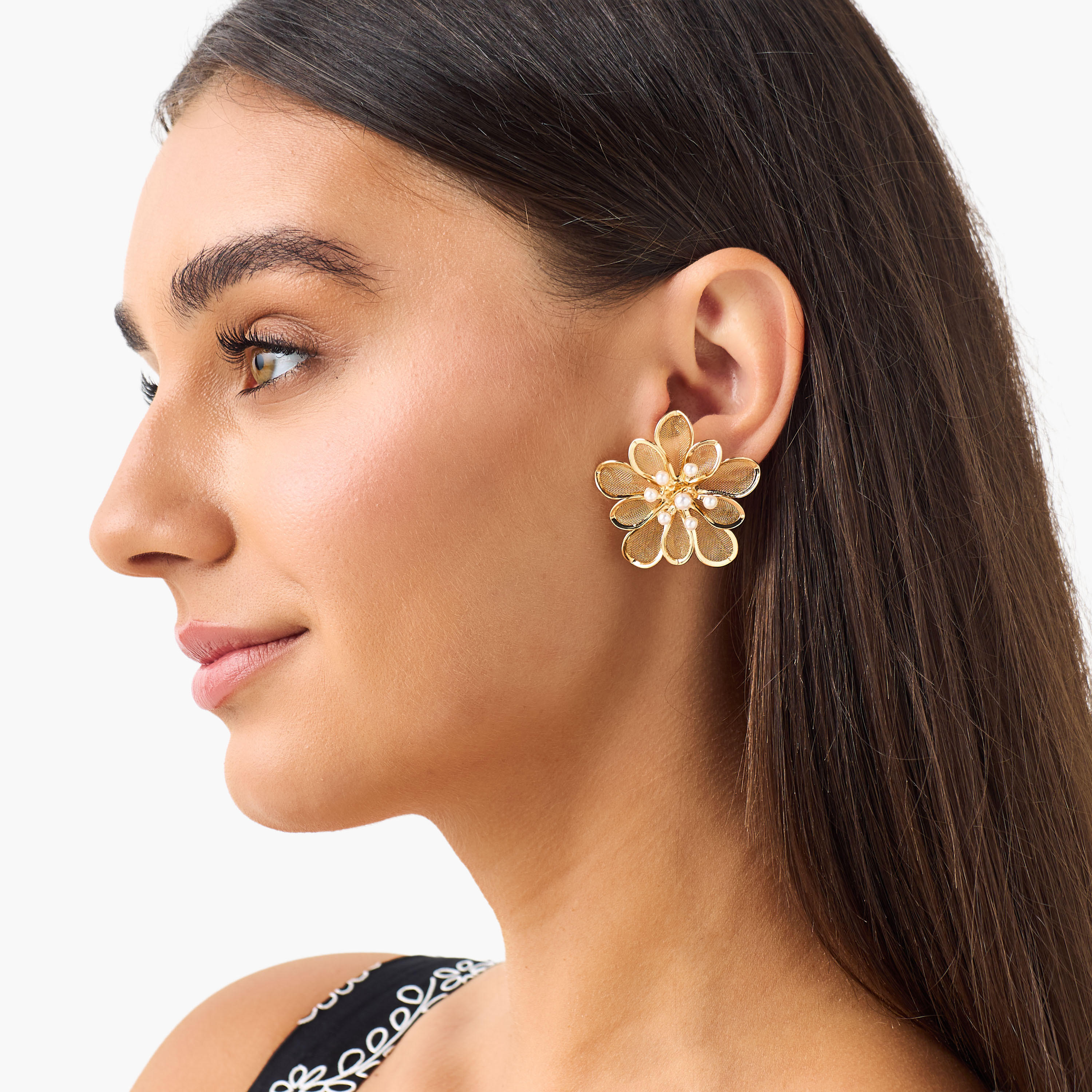 Pack of 2 Gold Tone Floral Stud Earrings with Pushback Closure-women-watchesandjewellery-jewellery-earrings-image-2
