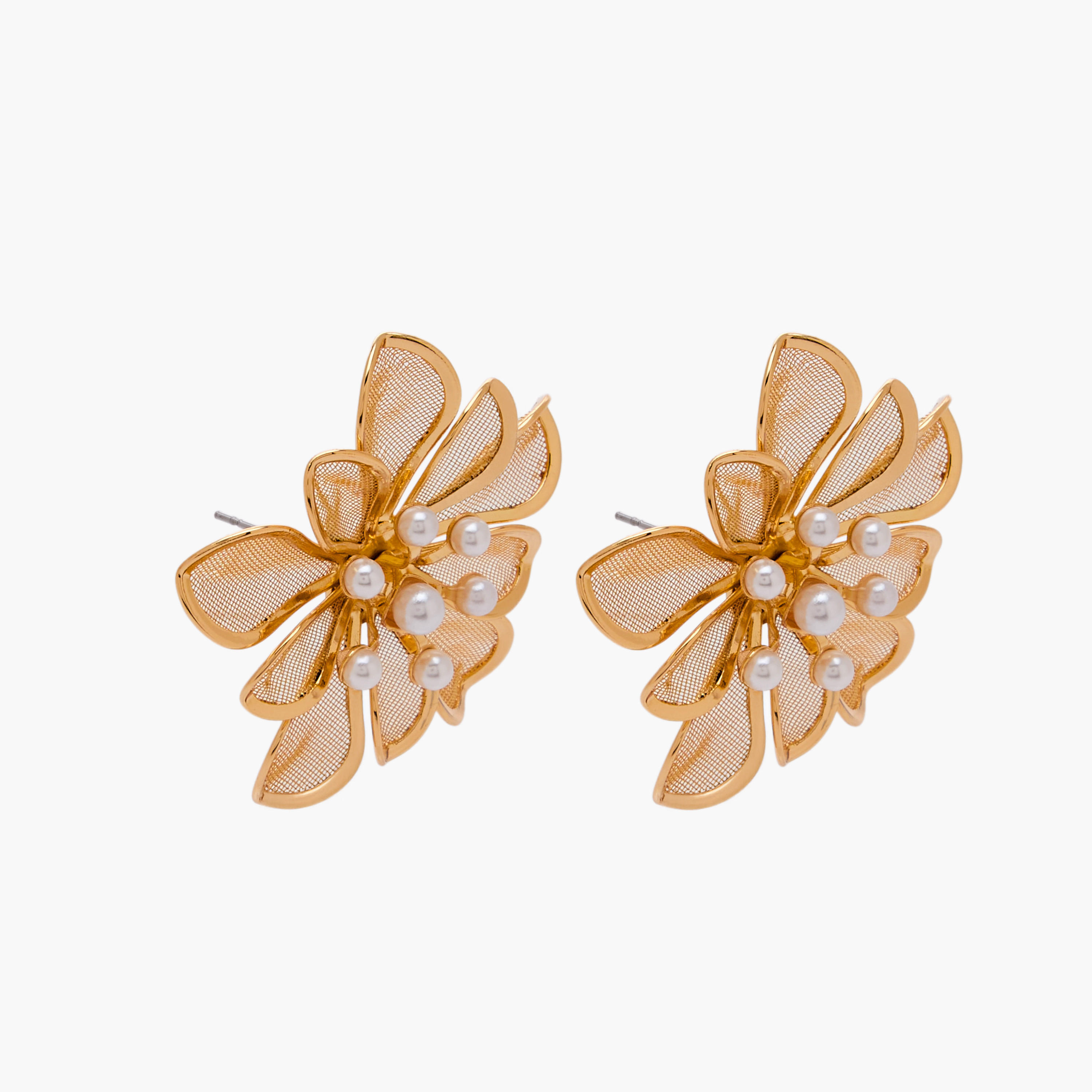 Pack of 2 Gold Tone Floral Stud Earrings with Pushback Closure-women-watchesandjewellery-jewellery-earrings-image-3