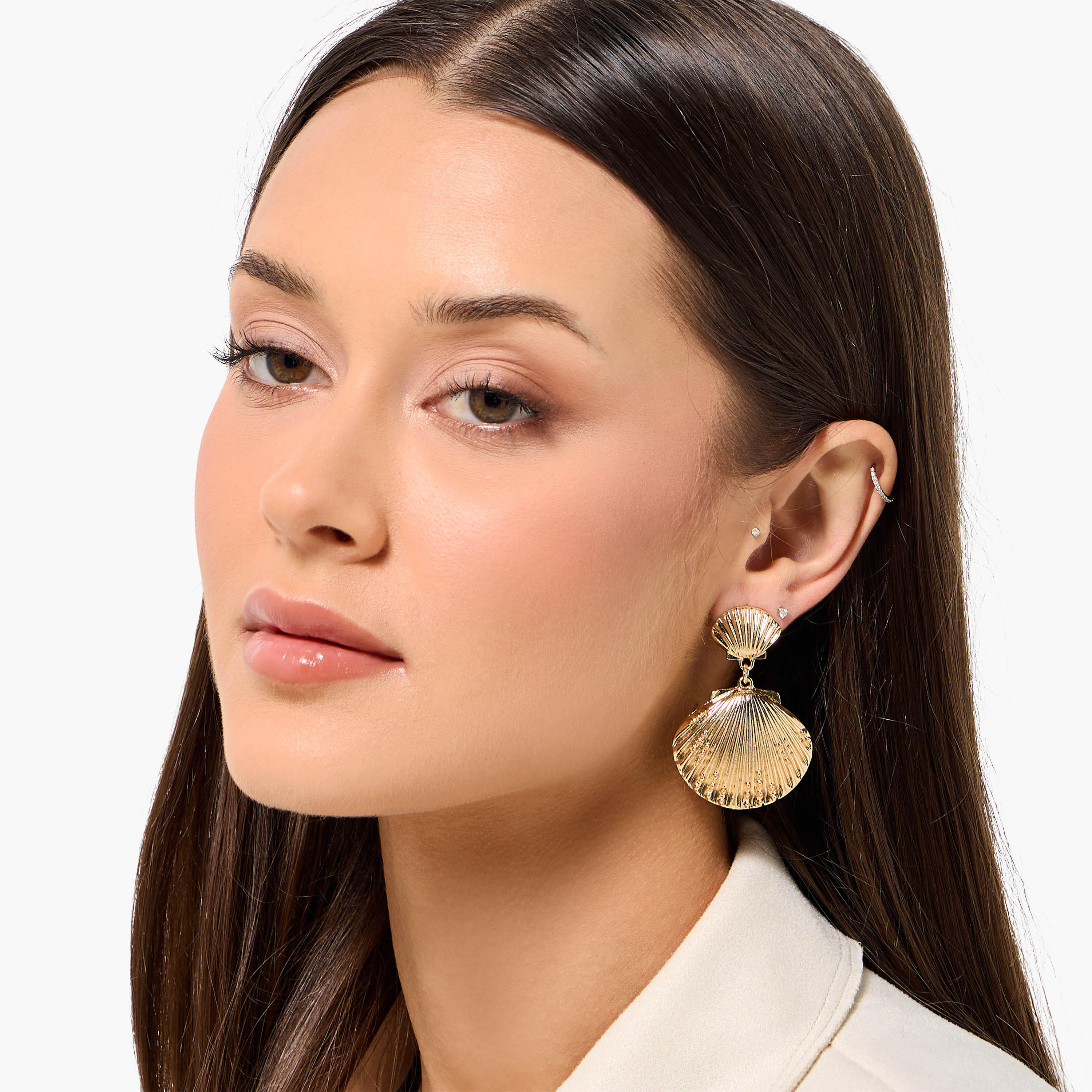 Gold Tone Shell Drop Earrings with Pushback Closure-women-watchesandjewellery-jewellery-earrings-image-2