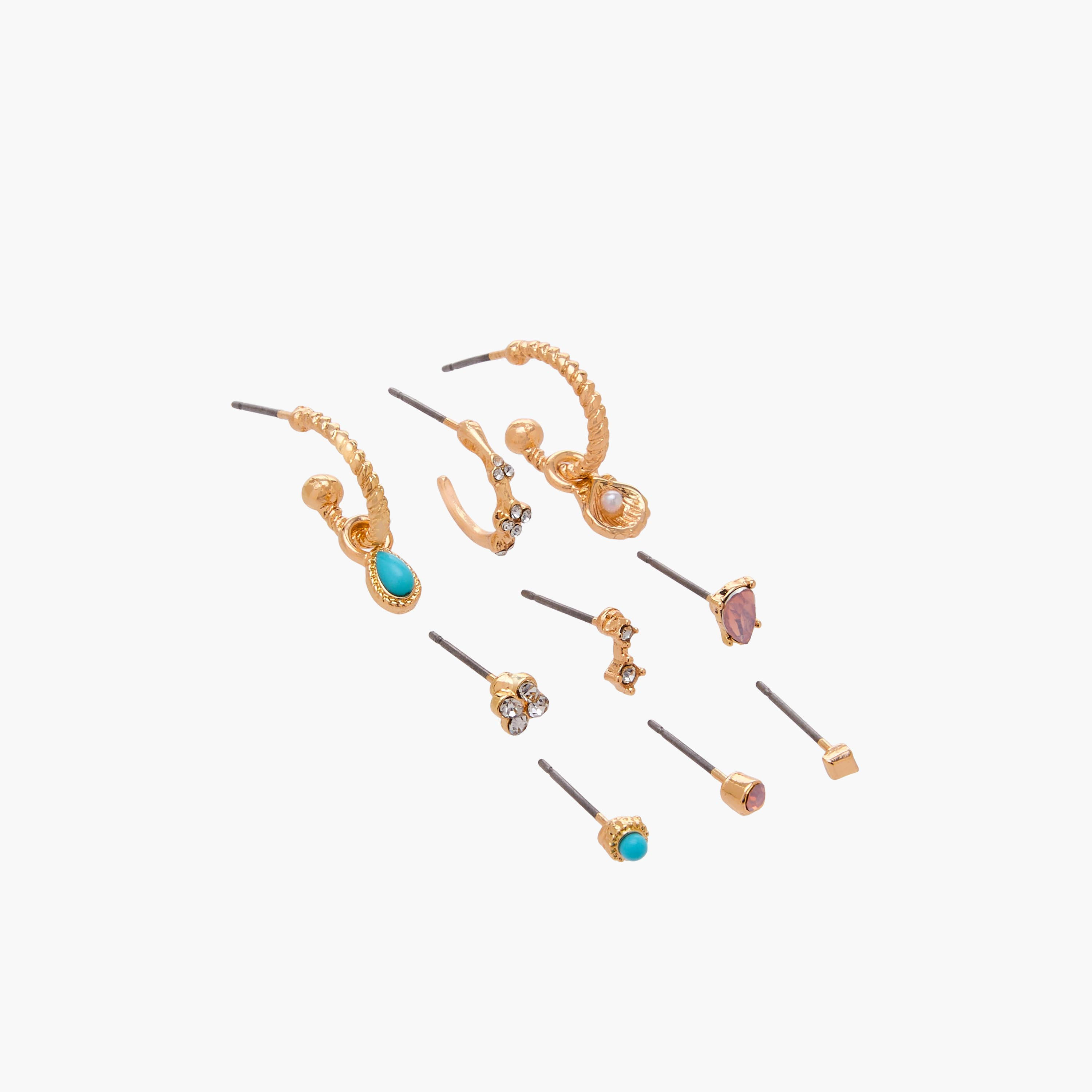 طقم من 9 - أقراط متنوعة بلون ذهبي ومكبس إغلاق-women-watchesandjewellery-jewellery-earrings-image-3