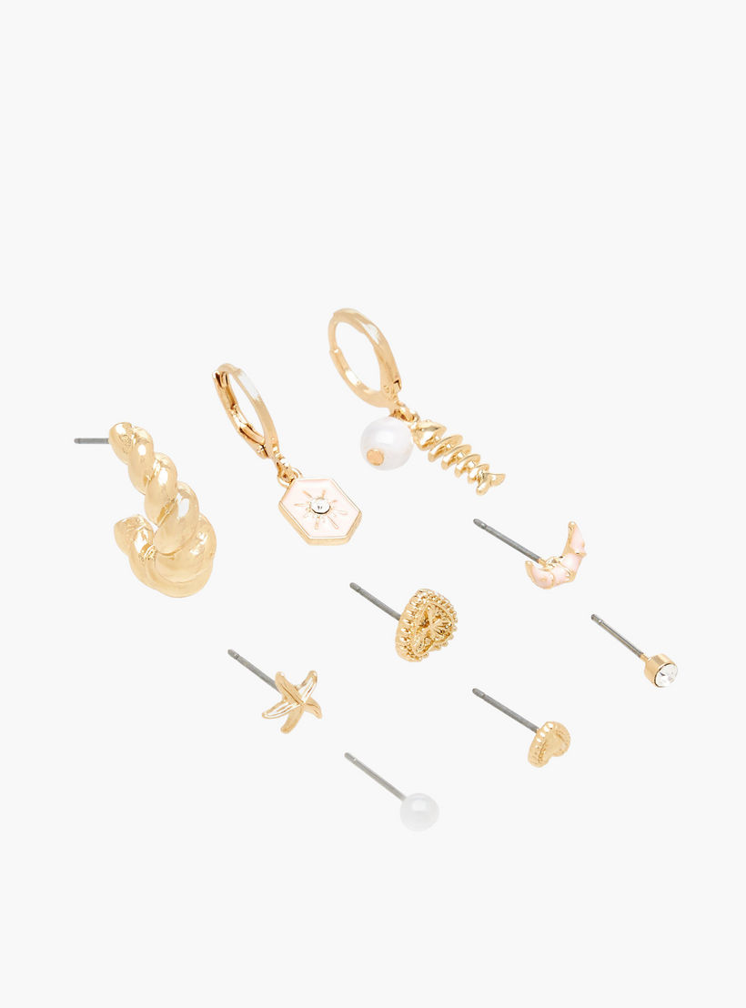 Pack of 9 Gold Tone Assorted Earrings with Pushback Closure-women-watchesandjewellery-jewellery-earrings-image-3