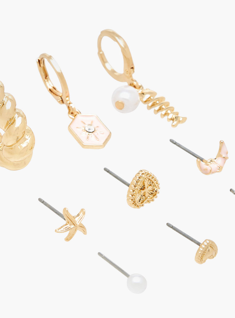 Pack of 9 Gold Tone Assorted Earrings with Pushback Closure-women-watchesandjewellery-jewellery-earrings-image-4