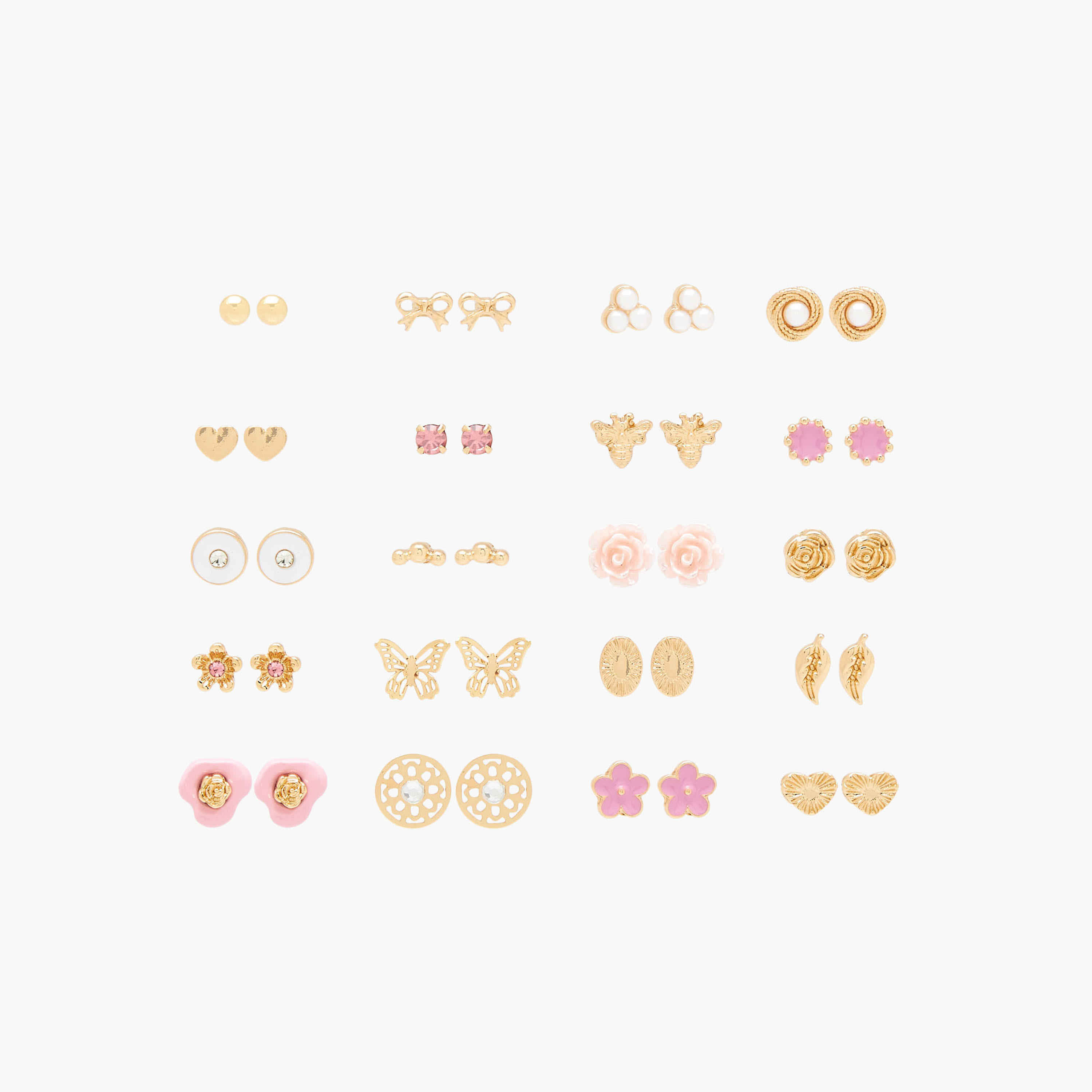 طقم من 20 - أقراط متنوعة بلون ذهبي ومكبس إغلاق خلفي-women-watchesandjewellery-jewellery-earrings-image-1