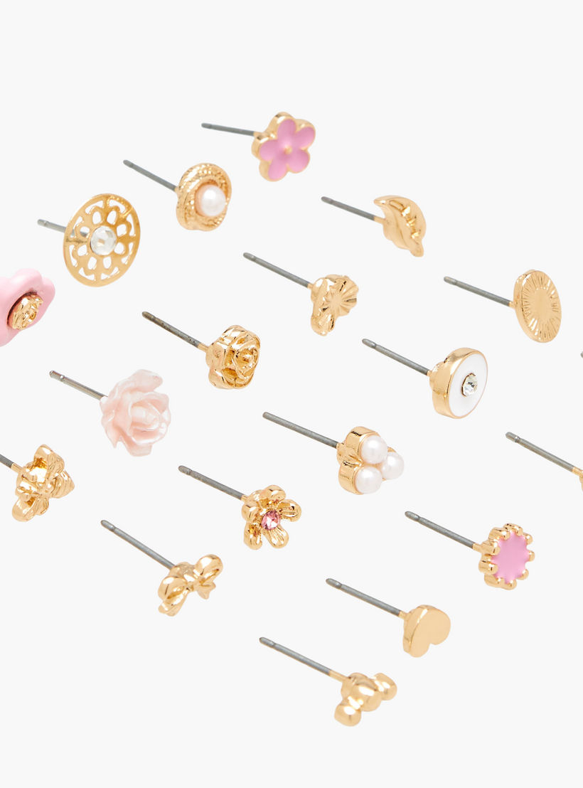 طقم من 20 - أقراط متنوعة بلون ذهبي ومكبس إغلاق خلفي-women-watchesandjewellery-jewellery-earrings-image-4