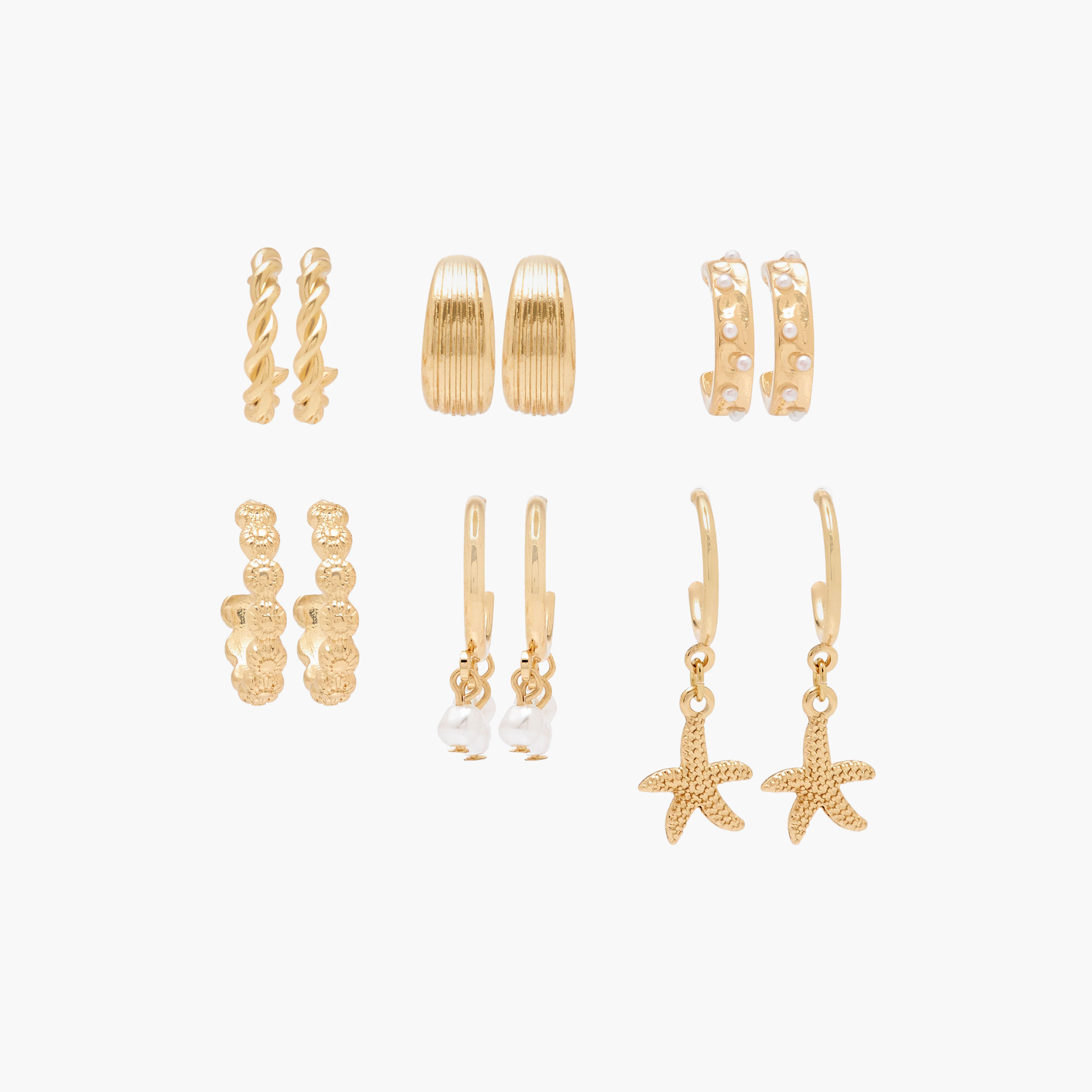 طقم من 6 - أقراط بلون ذهبي وزينة ومكبس إغلاق خلفي-women-watchesandjewellery-jewellery-earrings-image-1
