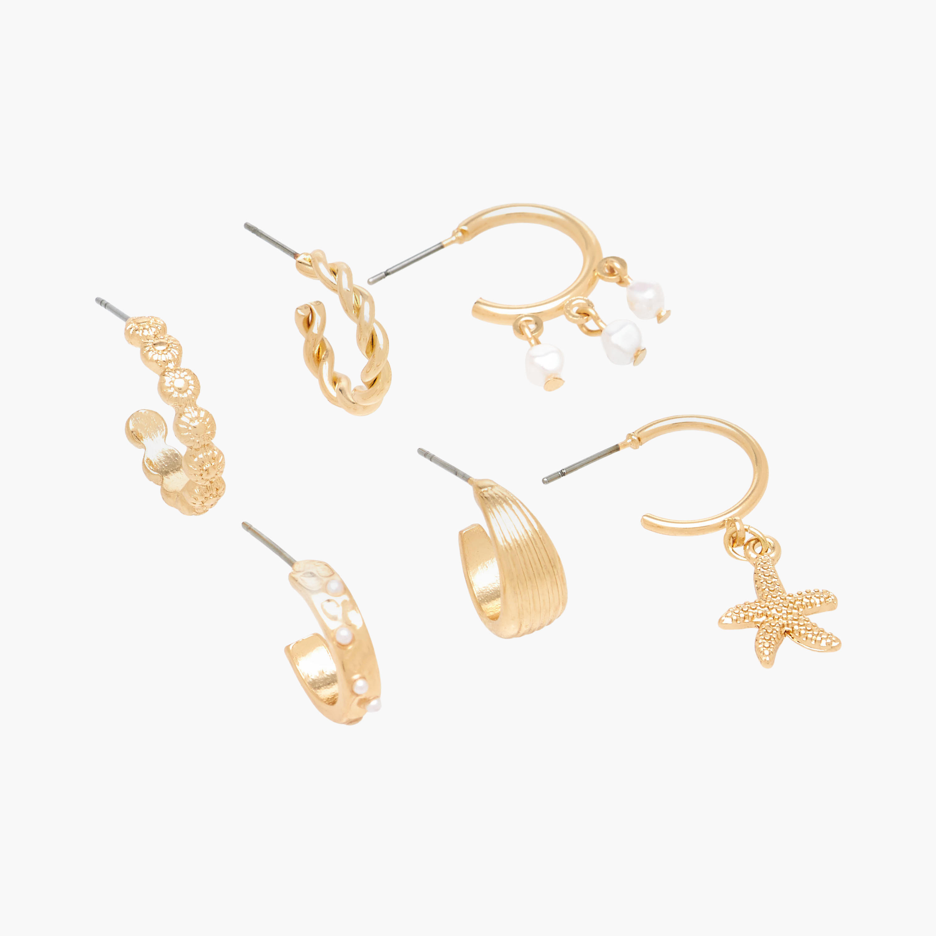 طقم من 6 - أقراط بلون ذهبي وزينة ومكبس إغلاق خلفي-women-watchesandjewellery-jewellery-earrings-image-3