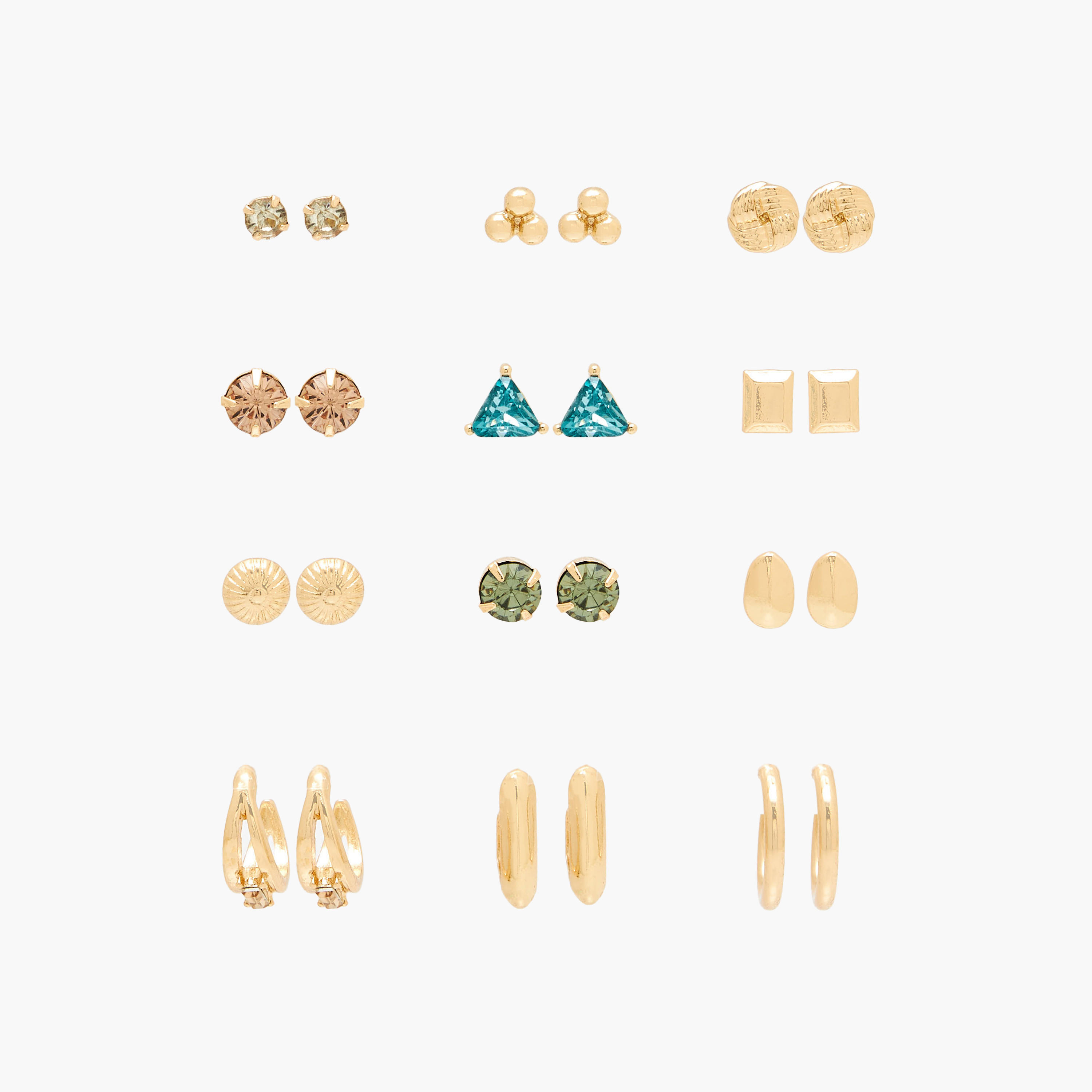 طقم من 12 - أقراط متنوعة بلون ذهبي ومكبس إغلاق خلفي-women-watchesandjewellery-jewellery-earrings-image-1
