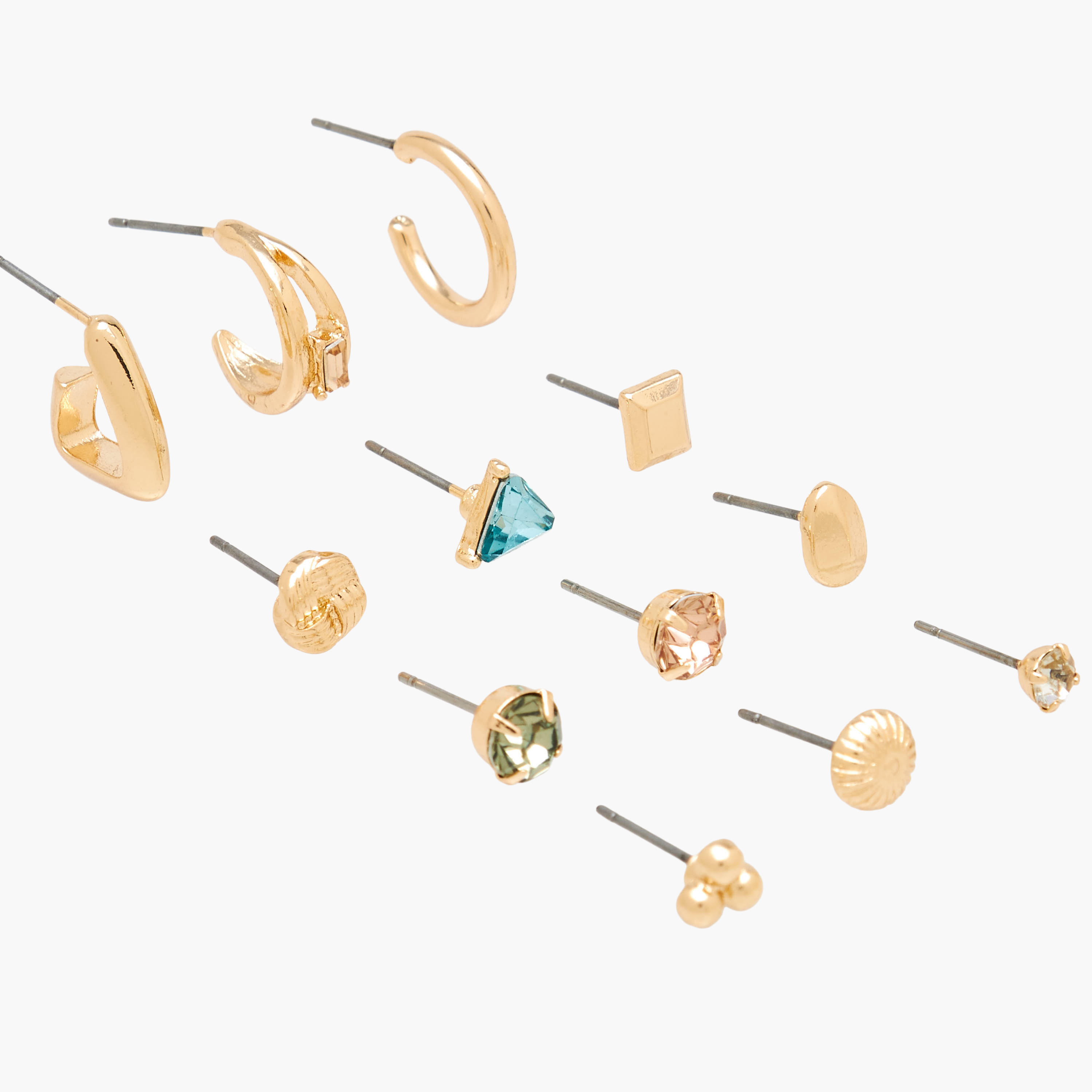 طقم من 12 - أقراط متنوعة بلون ذهبي ومكبس إغلاق خلفي-women-watchesandjewellery-jewellery-earrings-image-4
