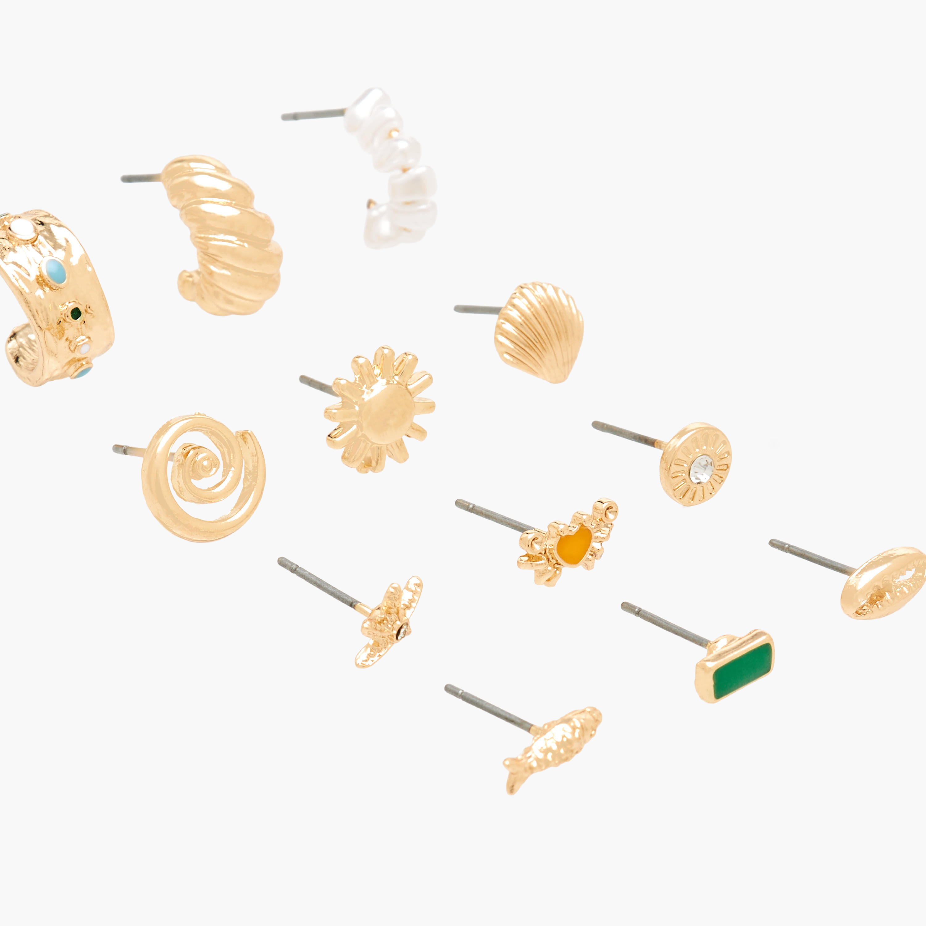 Pack of 12 Gold Tone Embellished Earrings with Pushback Closure-women-watchesandjewellery-jewellery-earrings-image-4
