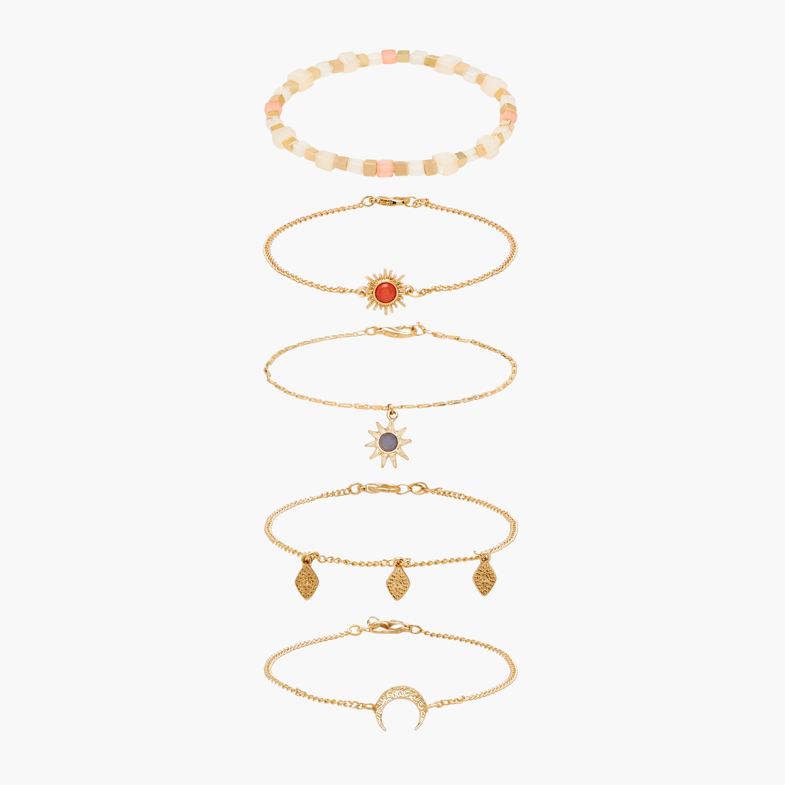 طقم من 5 - أساور متنوعة بلون ذهبي-women-watchesandjewellery-jewellery-banglesandbracelets-image-1