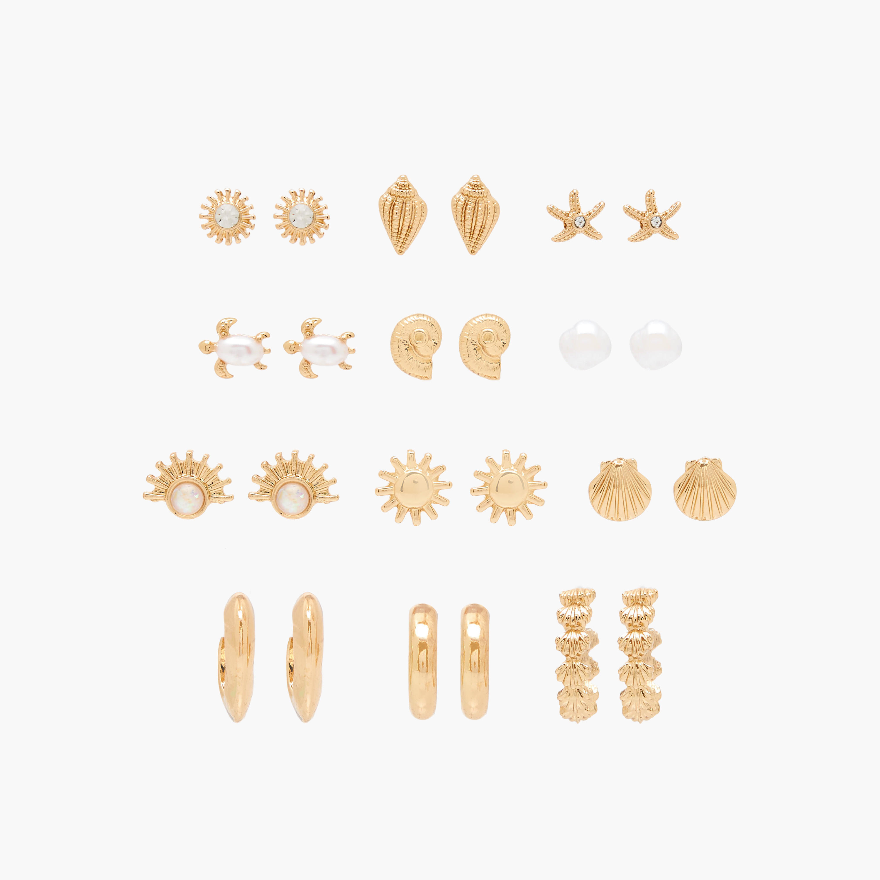 طقم من 12 - أقراط بلون ذهبي مزينة بمكبس إغلاق-women-watchesandjewellery-jewellery-earrings-image-1